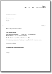 Entschuldigung Schulkind Zuspätkommen Word