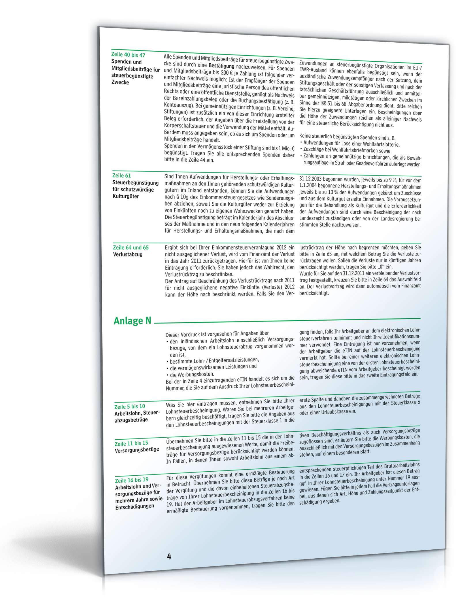 Anleitung zur Einkommensteuererklärung 2012 PDF. Seite: 4