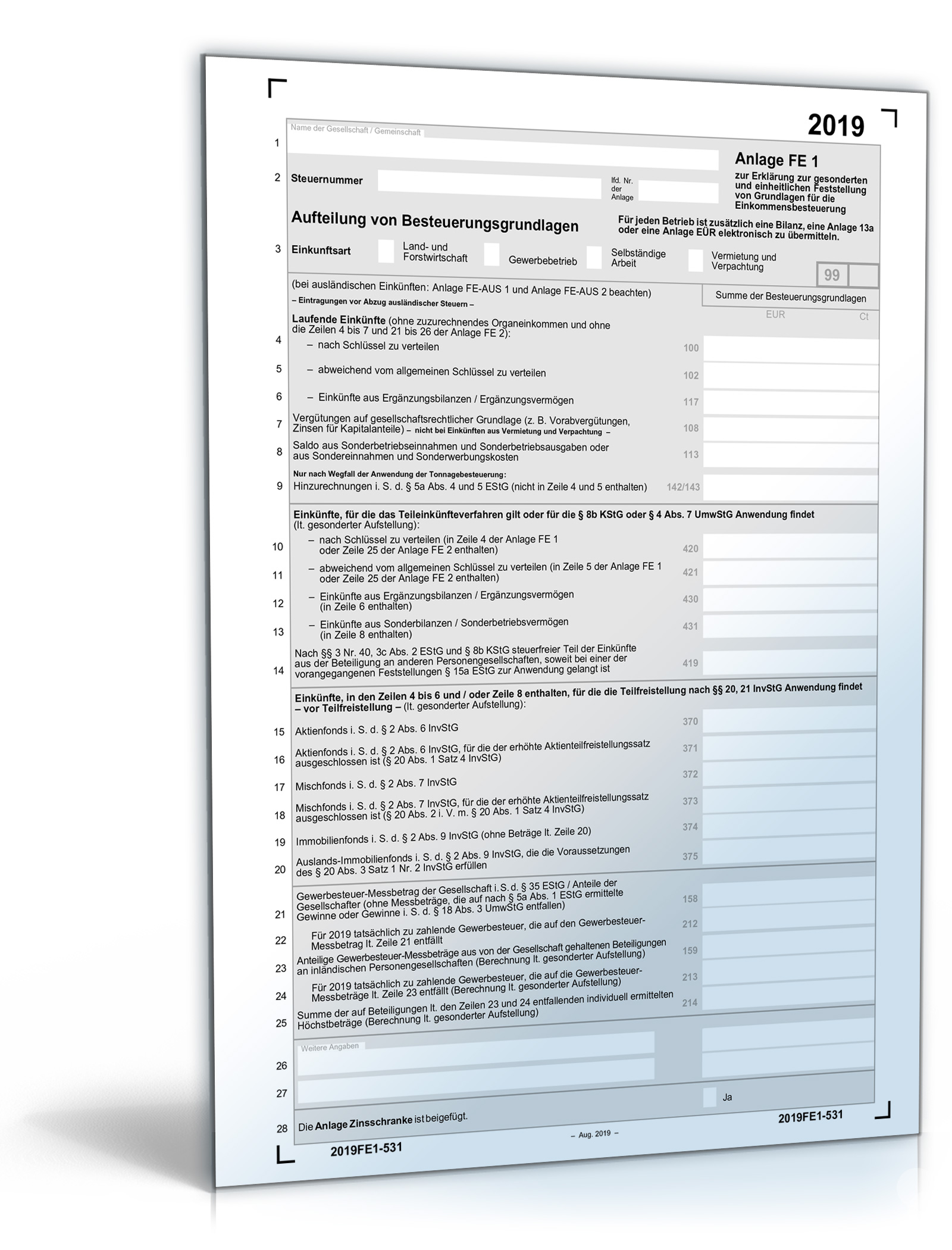 Formular E1 Anlage FE 1 2020| Steuerformular zum Download