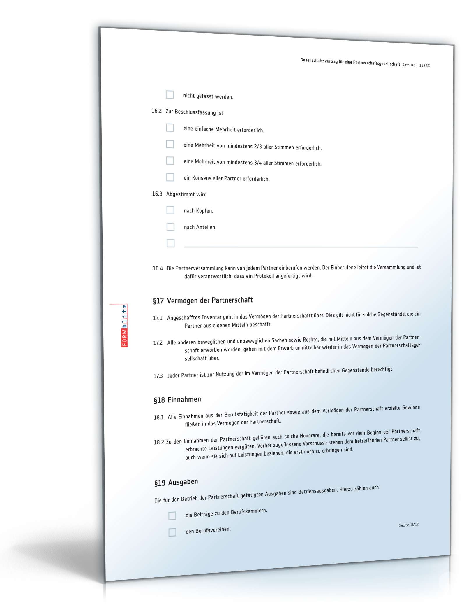 Gesellschaftsvertrag Partnerschaftsgesellschaft PDF. Seite: 8