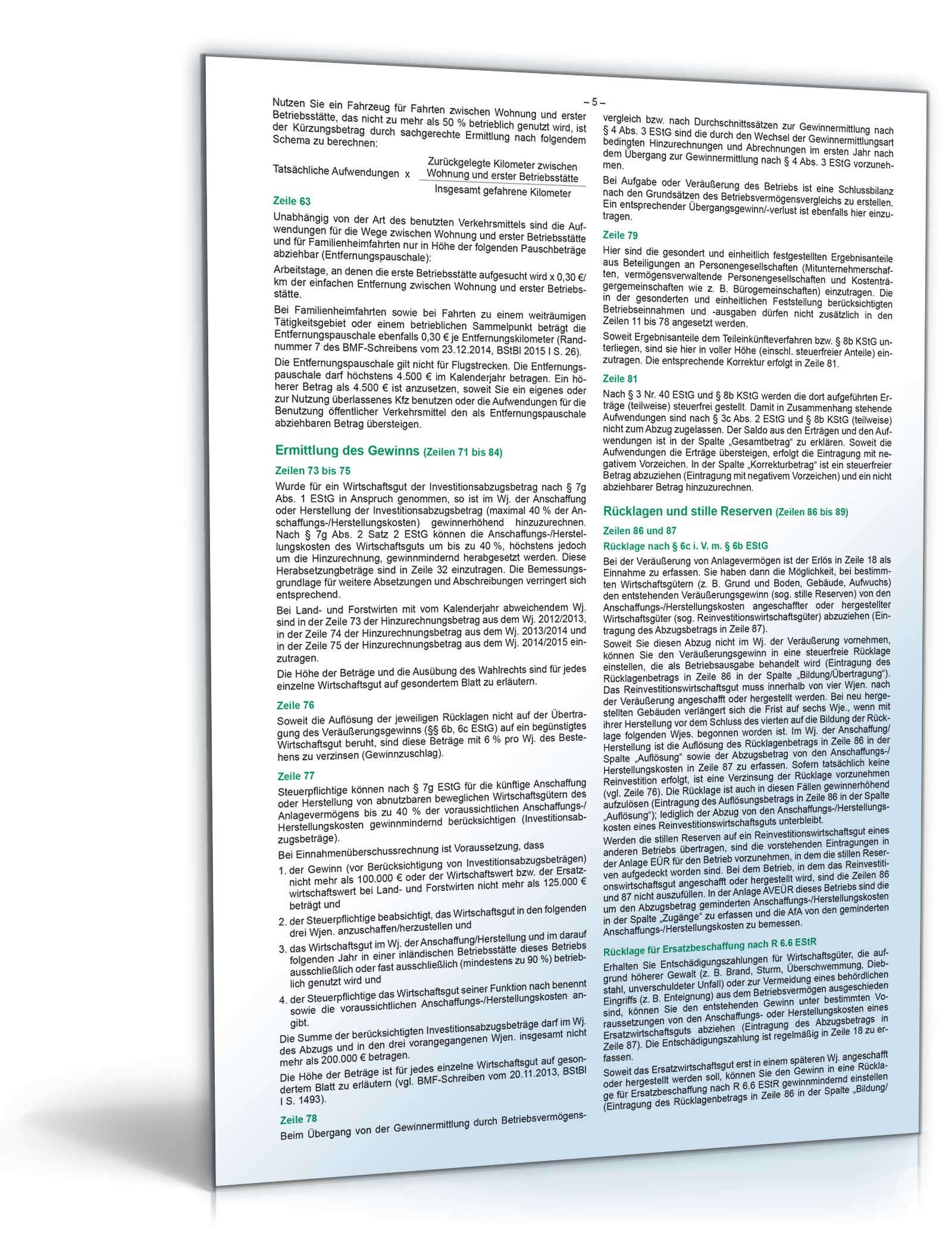 Anleitung für Anlage EÜR 2015 PDF. Seite: 5