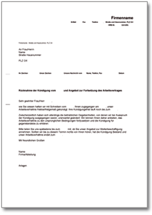 Rücknahme Kündigung Arbeitsvertrag Word