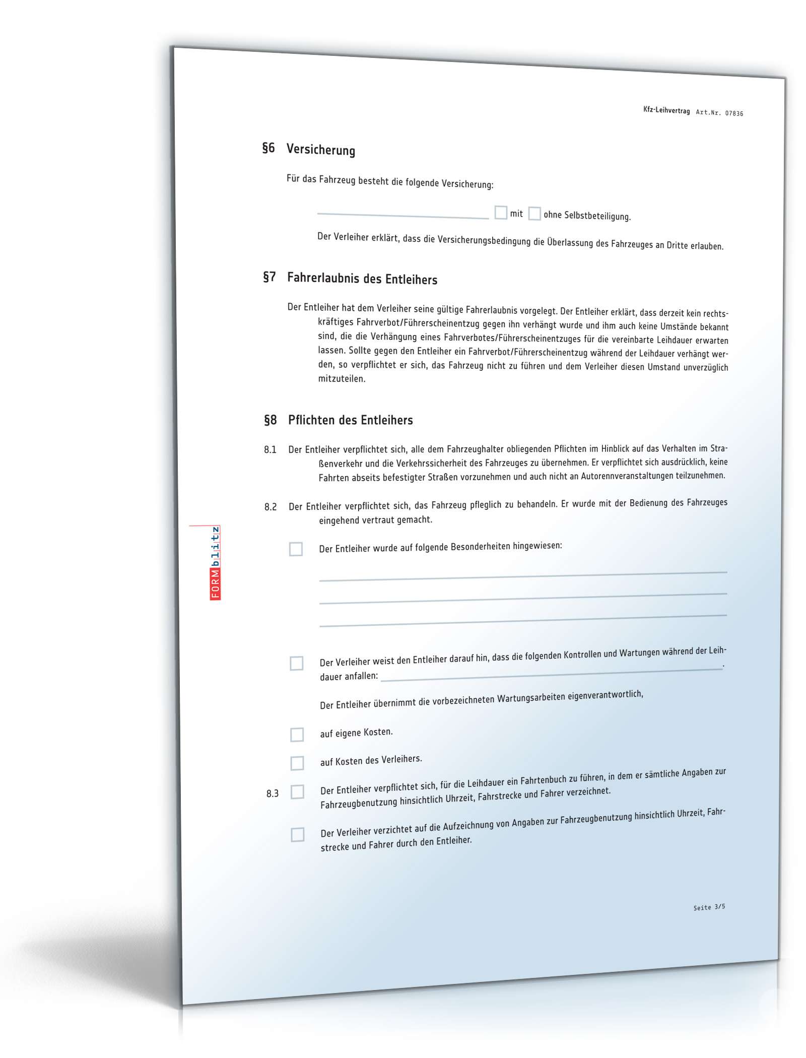 Kfz-Leihvertrag PDF. Seite: 3