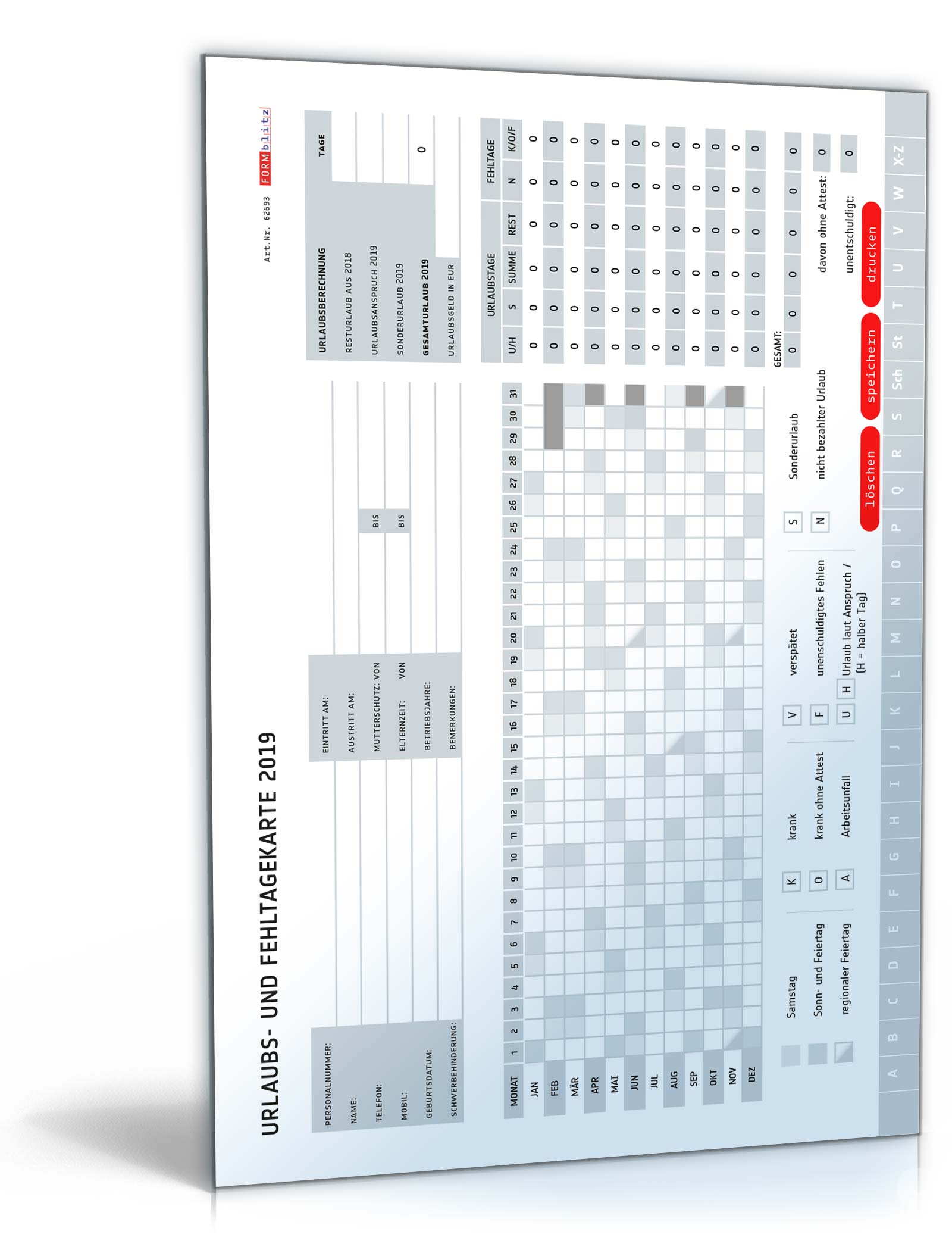Urlaubs- und Fehltagekarte 2019 PDF