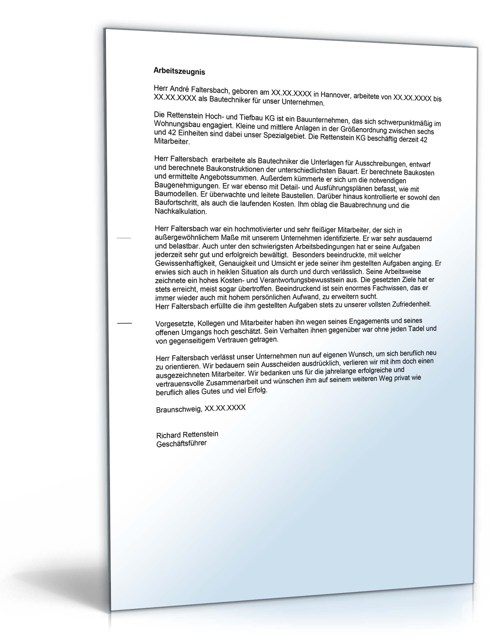 Arbeitszeugnis Bautechniker Excel. Seite: 2