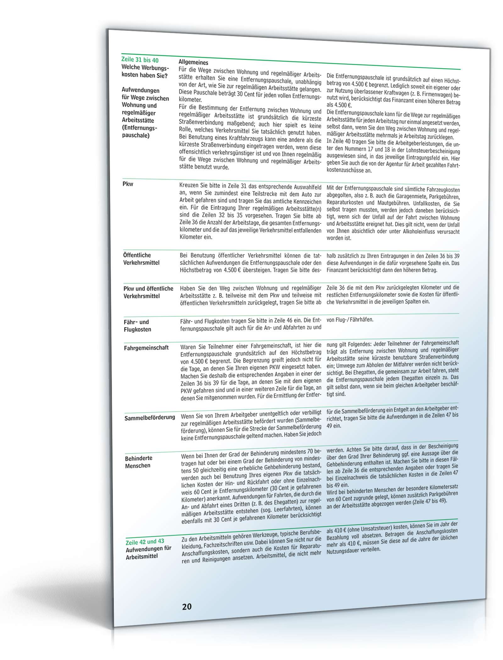 Anleitung zum ausfüllen der Einkommensteuererklärung 2012 PDF. Seite: 20