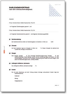 Darlehensvertrag zwischen Unternehmer und Privatperson Word