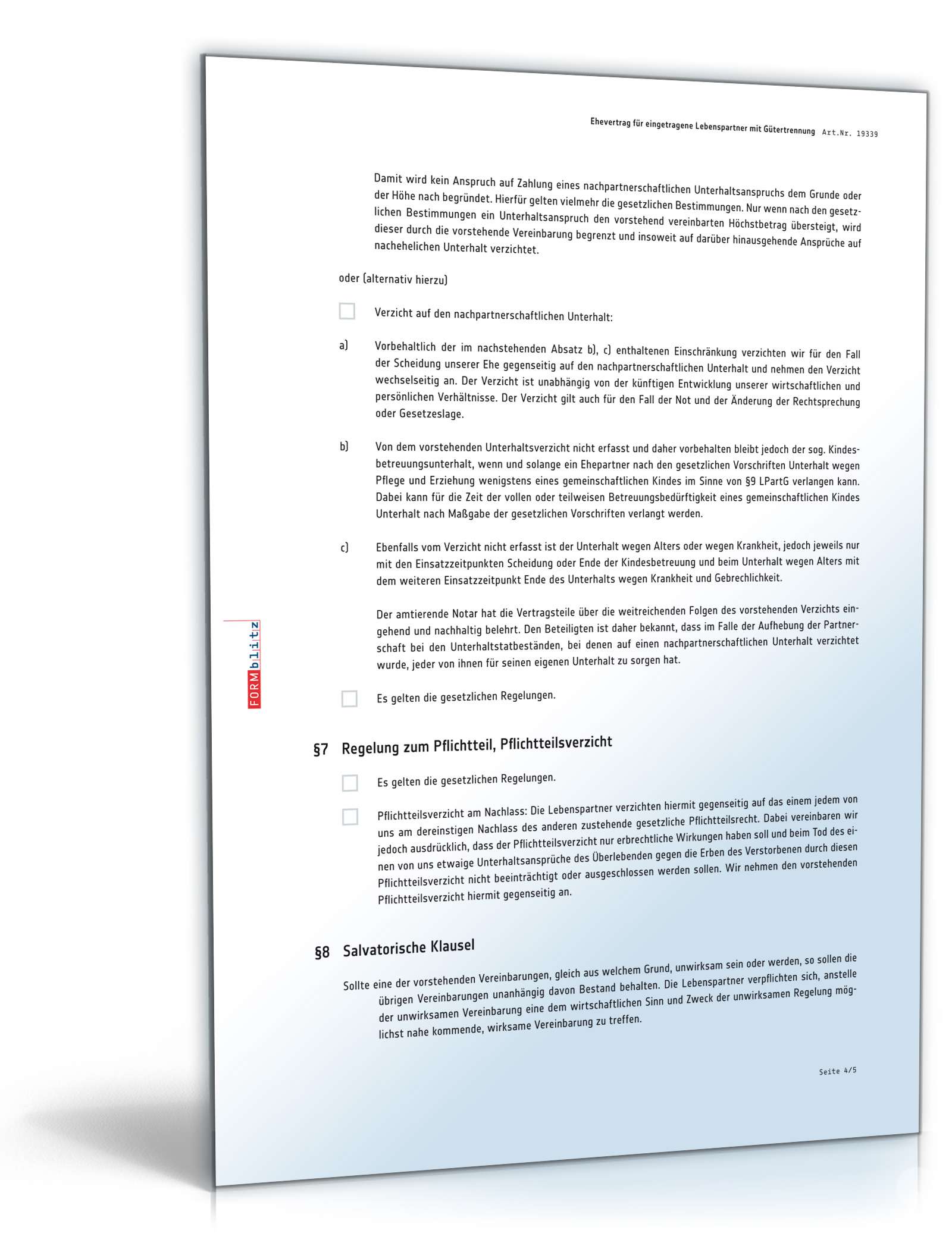 Ehevertrag eingetragene Lebenspartner Gütertrennung PDF. Seite: 4