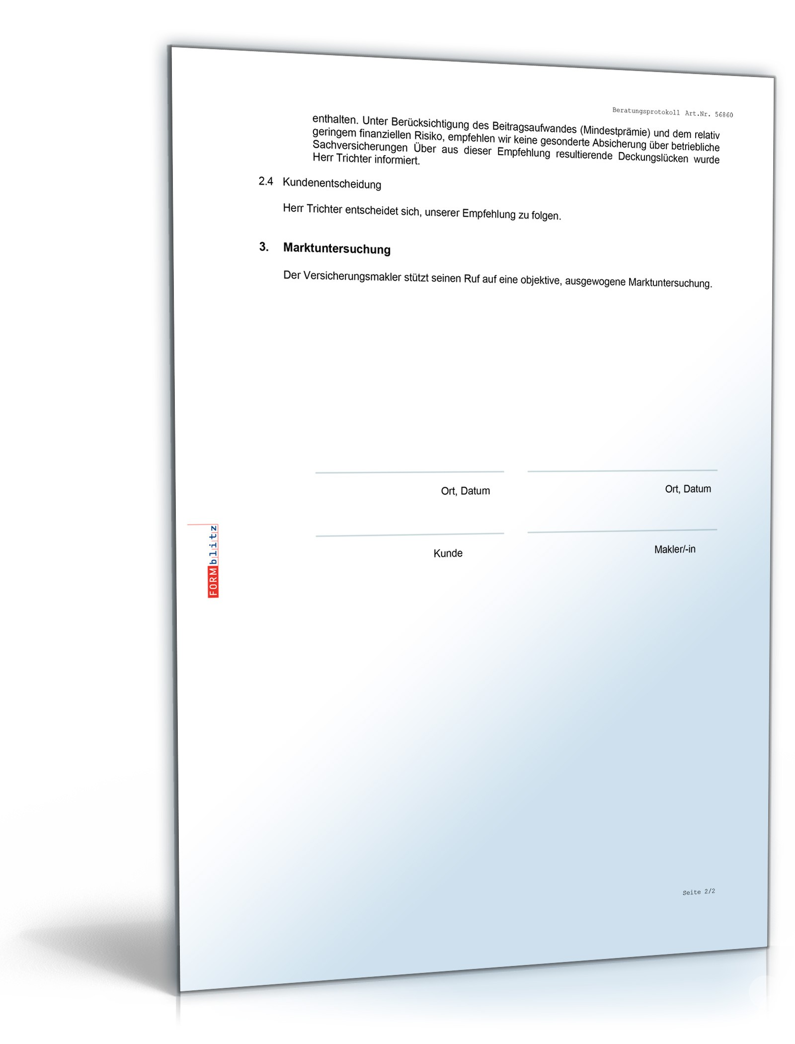 Beratungsprotokoll Versicherungsvermittlung Word. Seite: 2