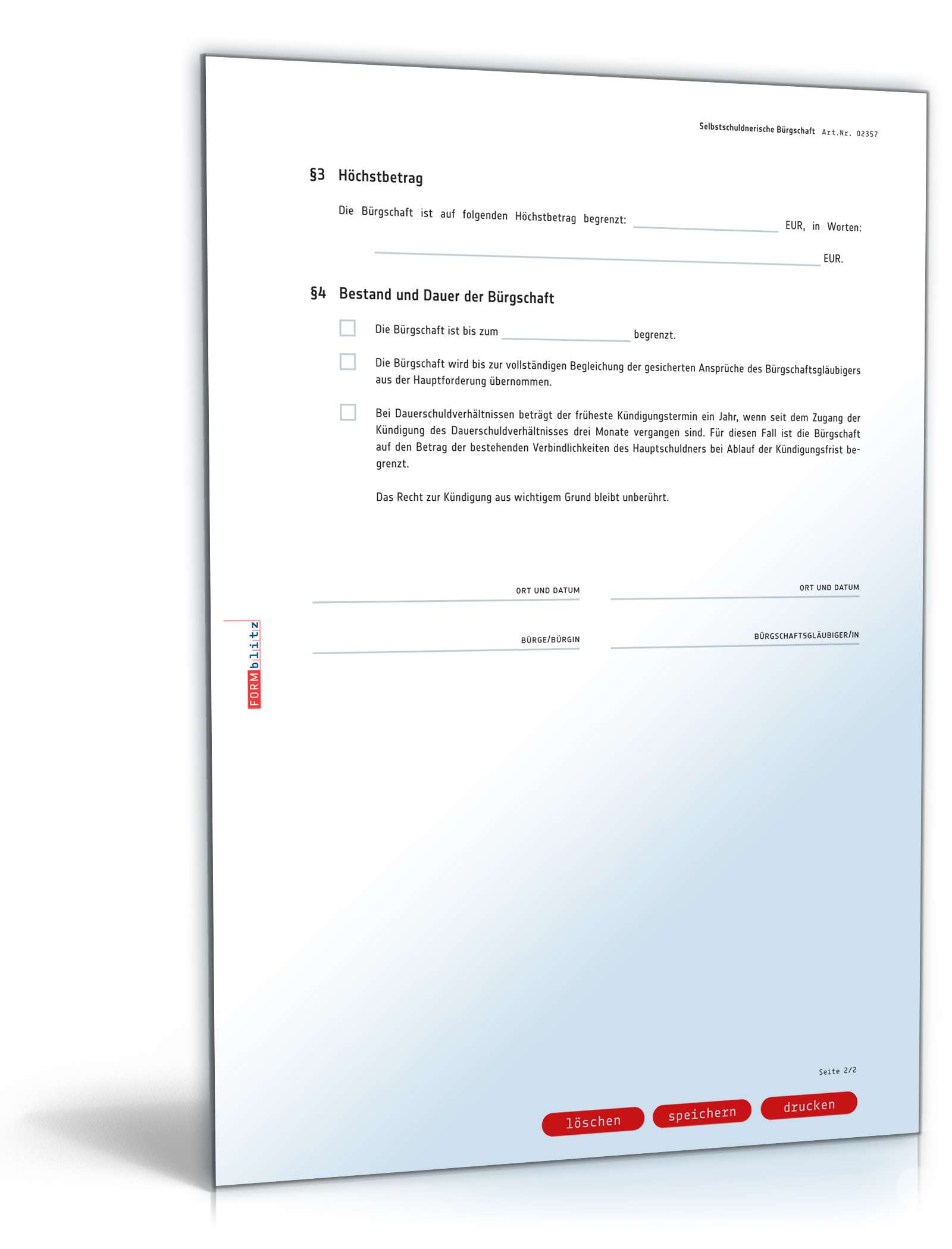 Selbstschuldnerische Bürgschaft PDF. Seite: 2