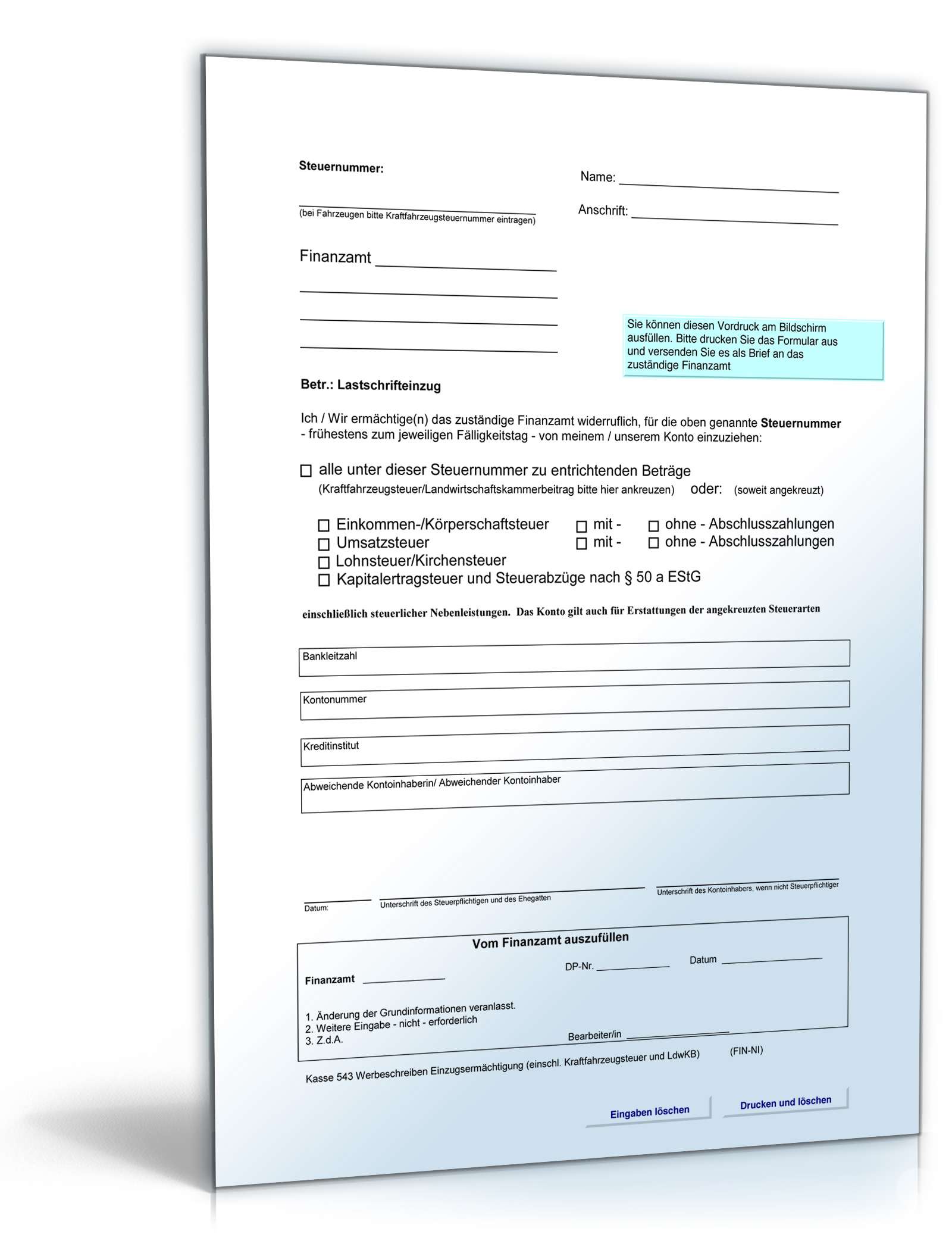 Einzugsermächtigung für das Finanzamt PDF