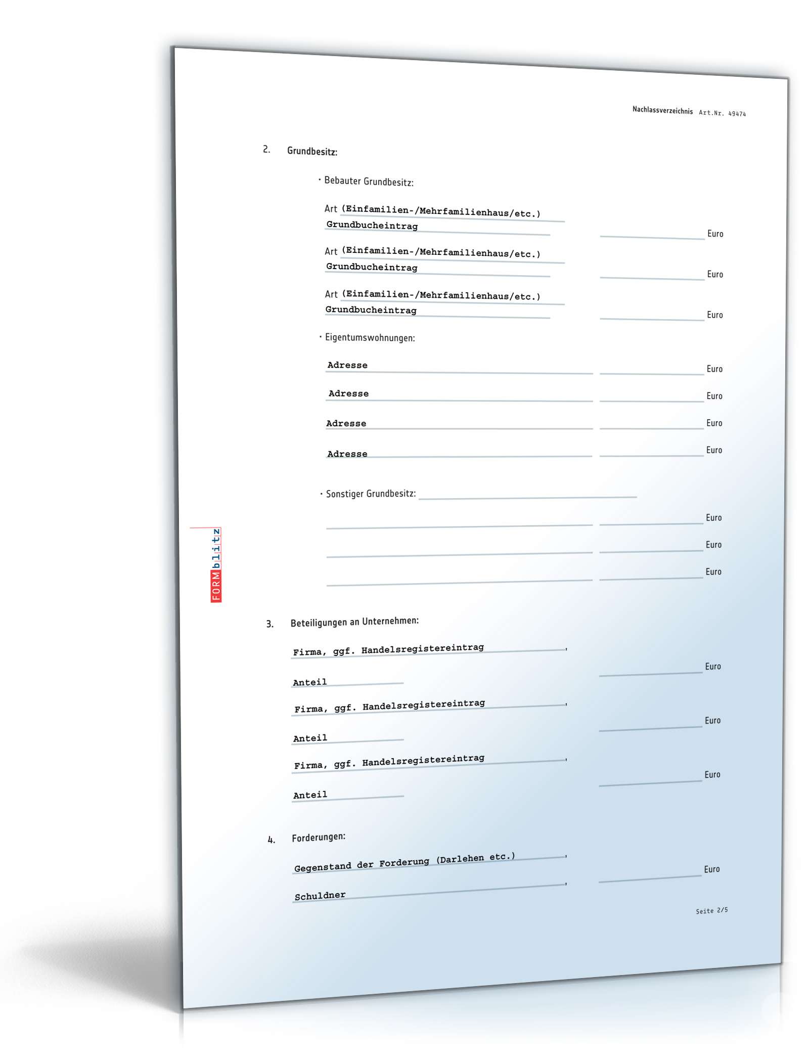 Nachlassverzeichnis Erbfall PDF. Seite: 2