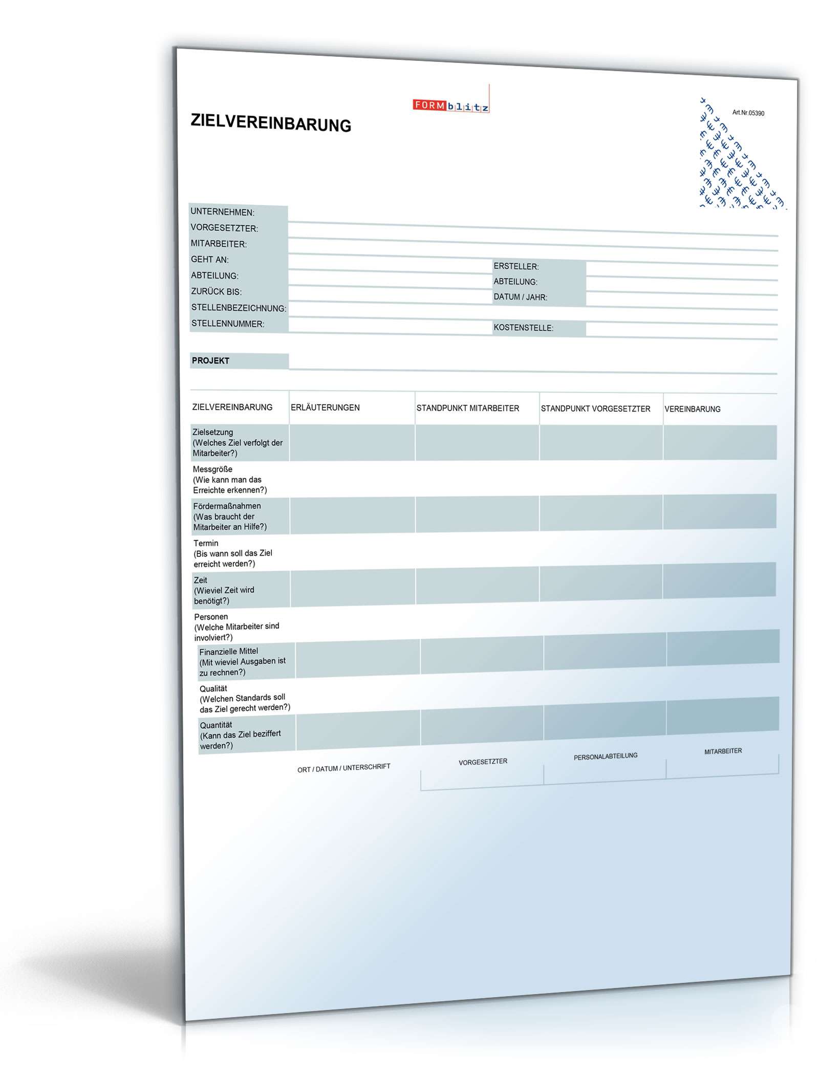 Zielvereinbarung Excel