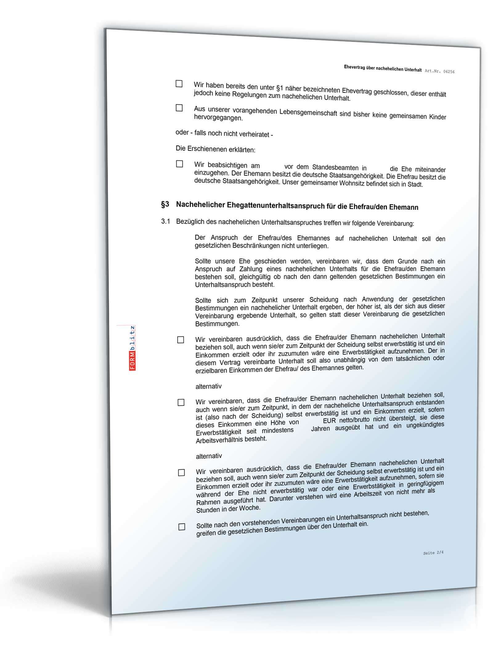 Ehevertrag nachehelicher Unterhalt inkl. Ratgeber Excel. Seite: 2