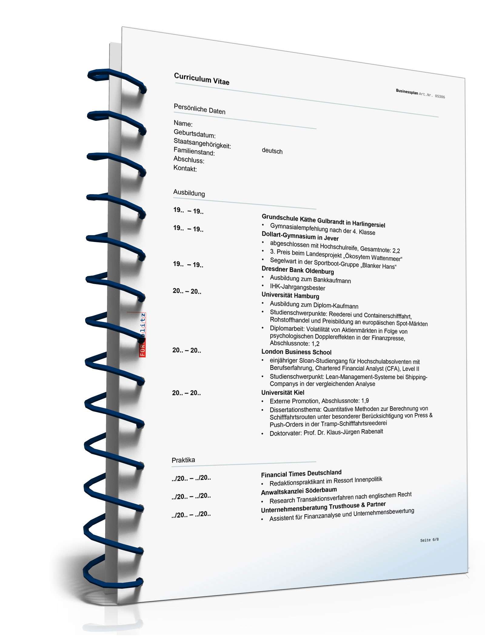 Businessplan und Ratgeber für eine Unternehmensgründung Excel. Seite: 10