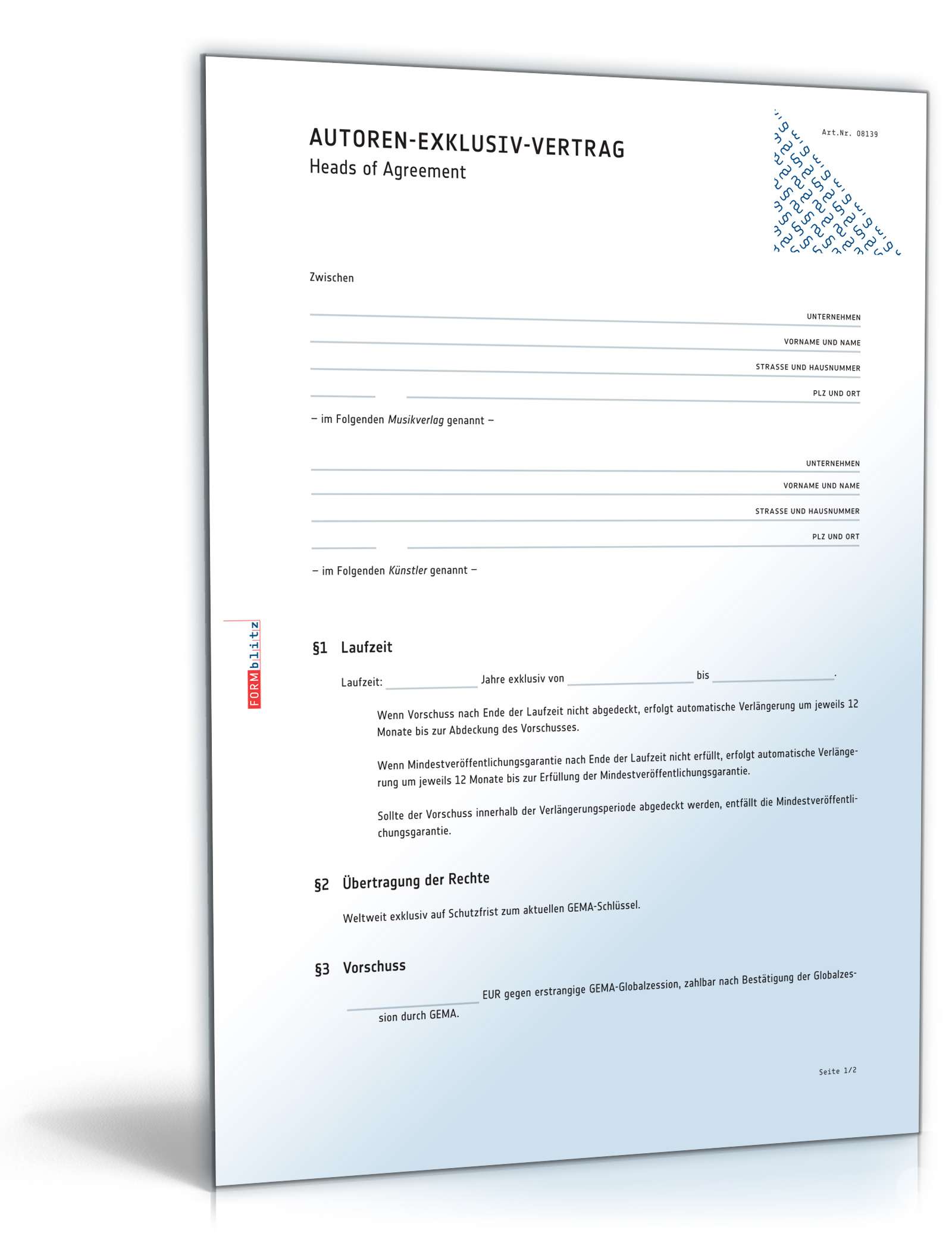 Absichtserklärung zum Autoren-Exklusiv-Vertrag PDF