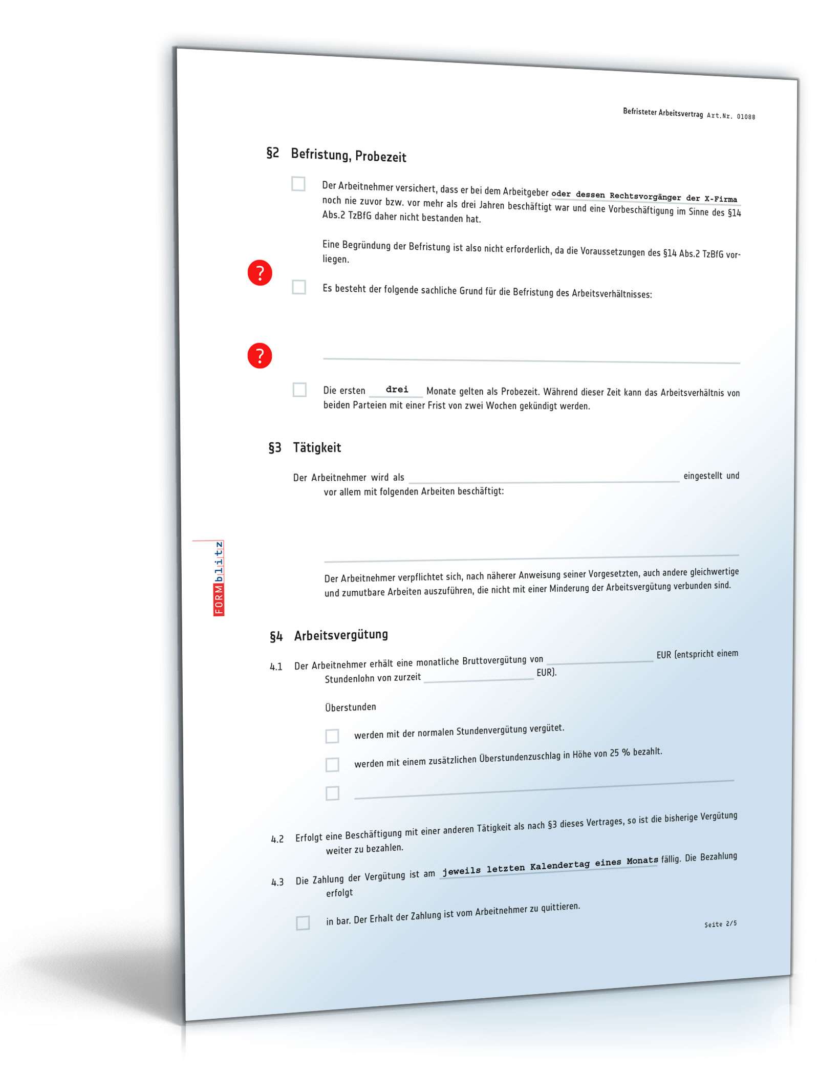 Befristeter Arbeitsvertrag PDF. Seite: 2