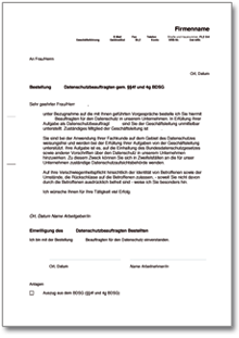 Bestellung Datenschutzbeauftragter nach DSGVO Word
