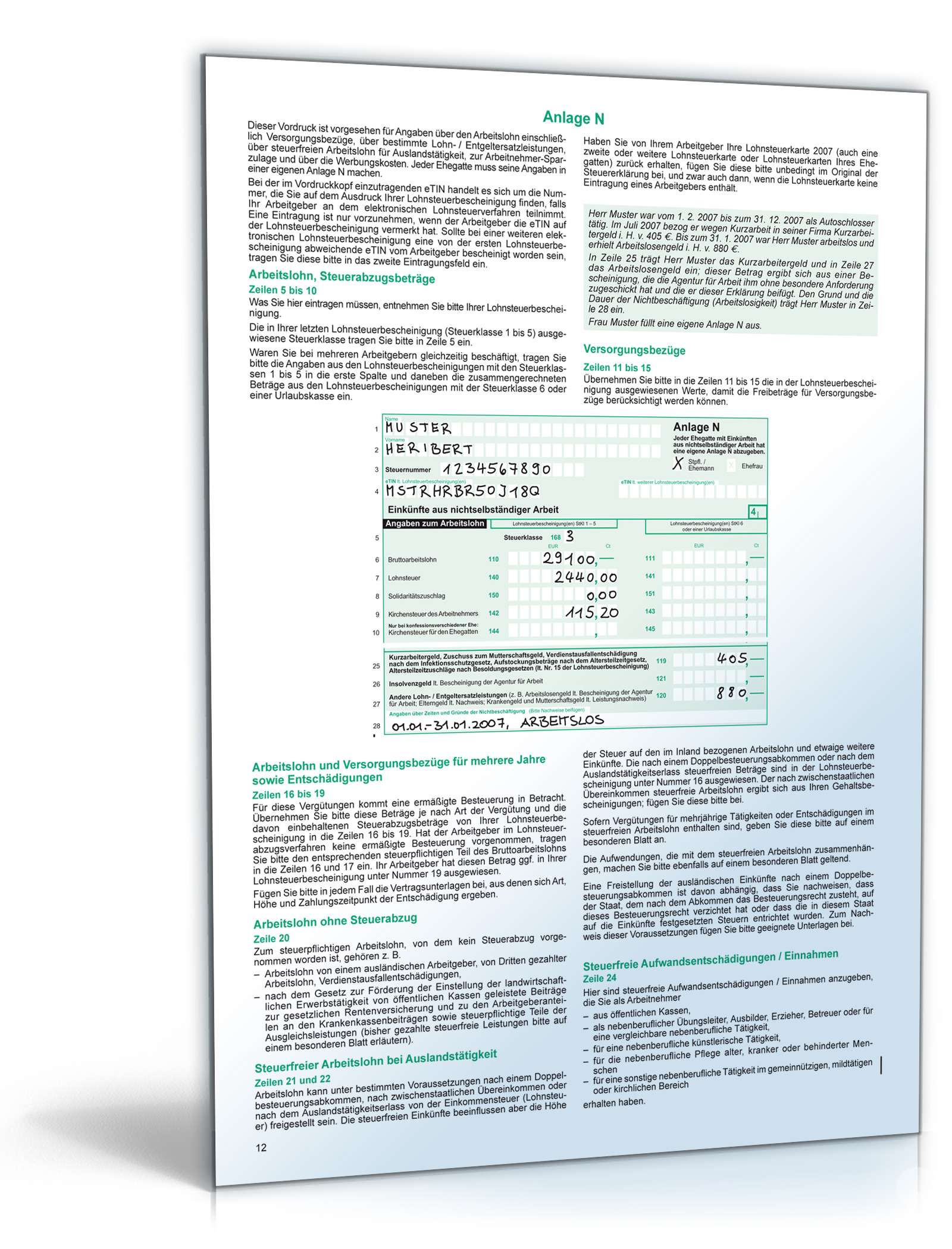 Anleitung zur Einkommensteuererklärung 2007 PDF. Seite: 12