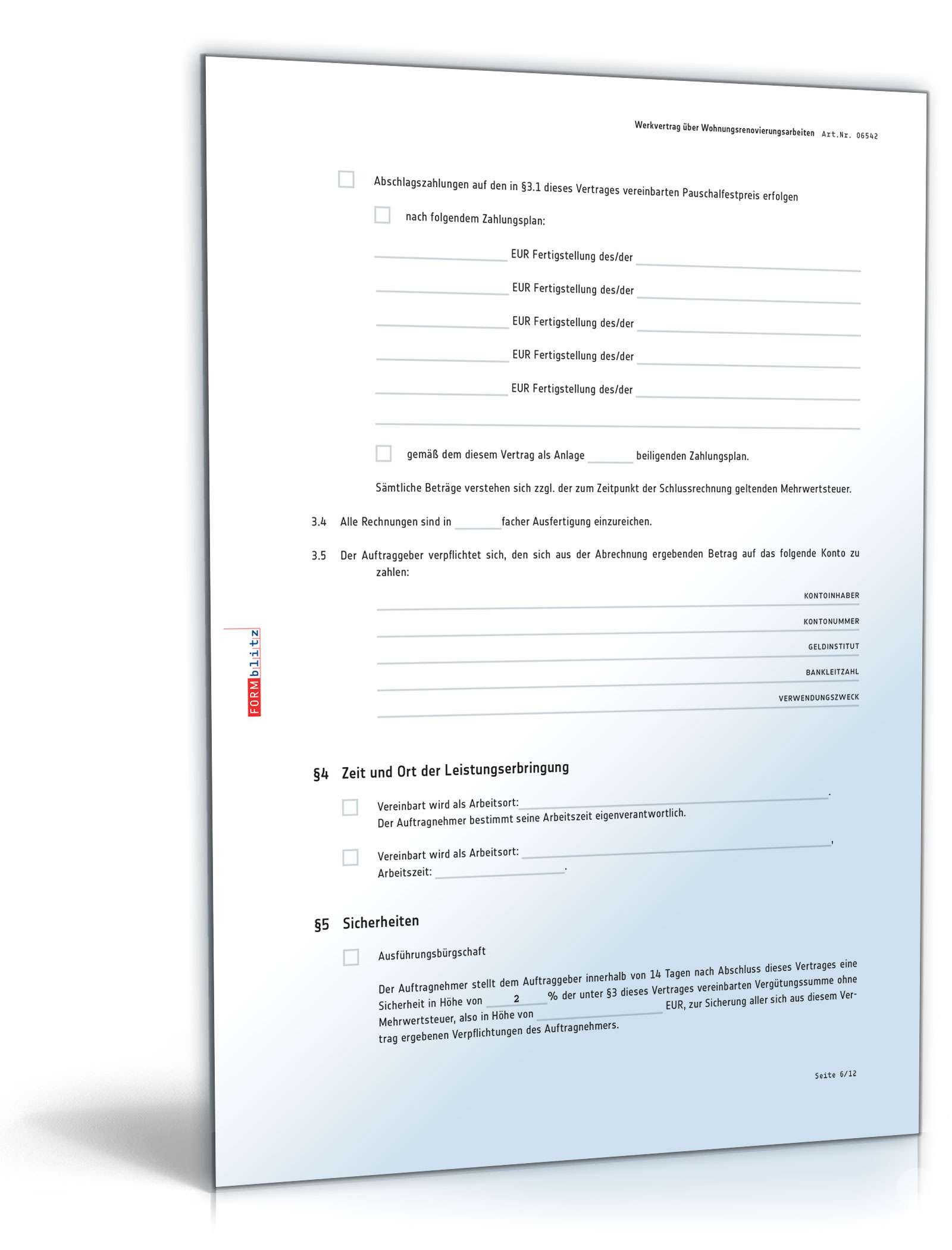 Werkvertrag Wohnungsrenovierungsarbeiten PDF. Seite: 6