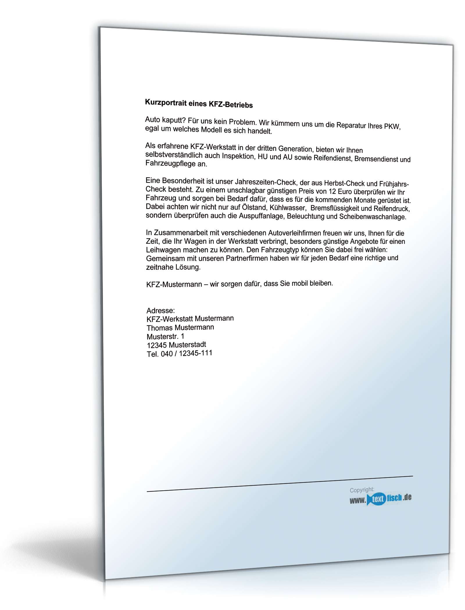 Werbetext KFZ-Betrieb