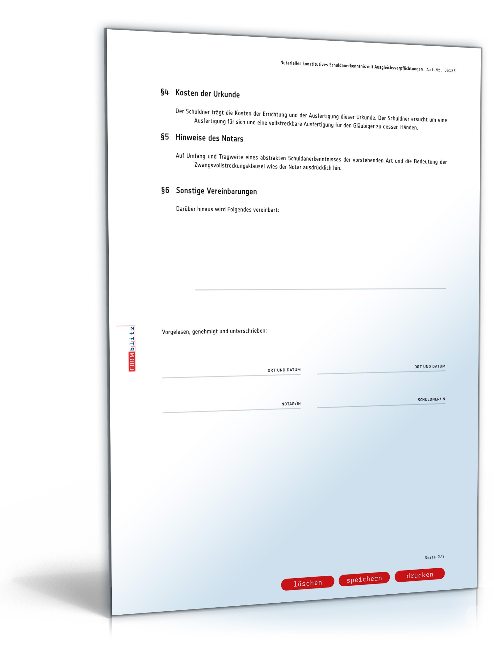 Notarielles konstitutives Schuldanerkenntnis mit Ausgleichsverpflichtung PDF. Seite: 2