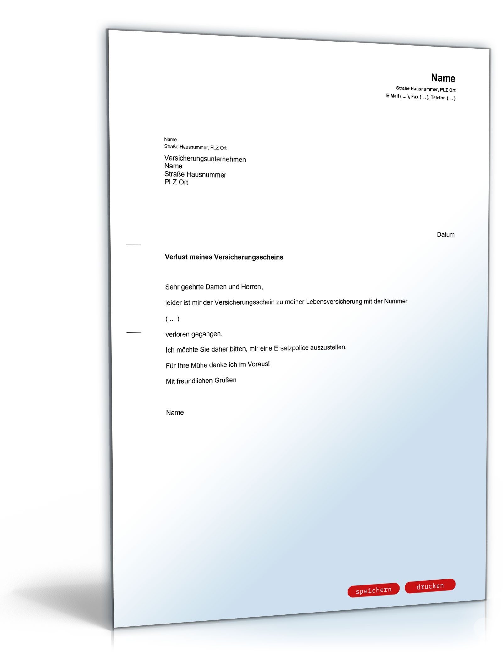 Bitte Ausstellung Ersatzpolice Lebensversicherung PDF