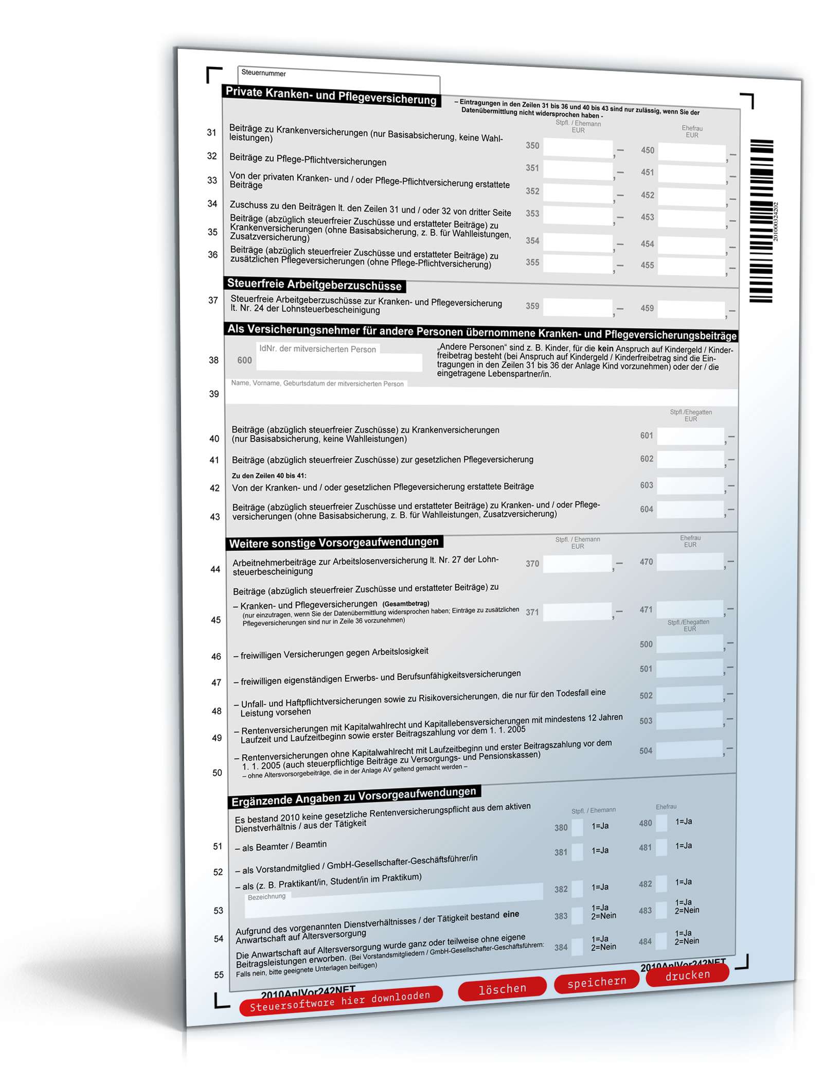 Anlage Vorsorgeaufwand 2010 PDF. Seite: 2