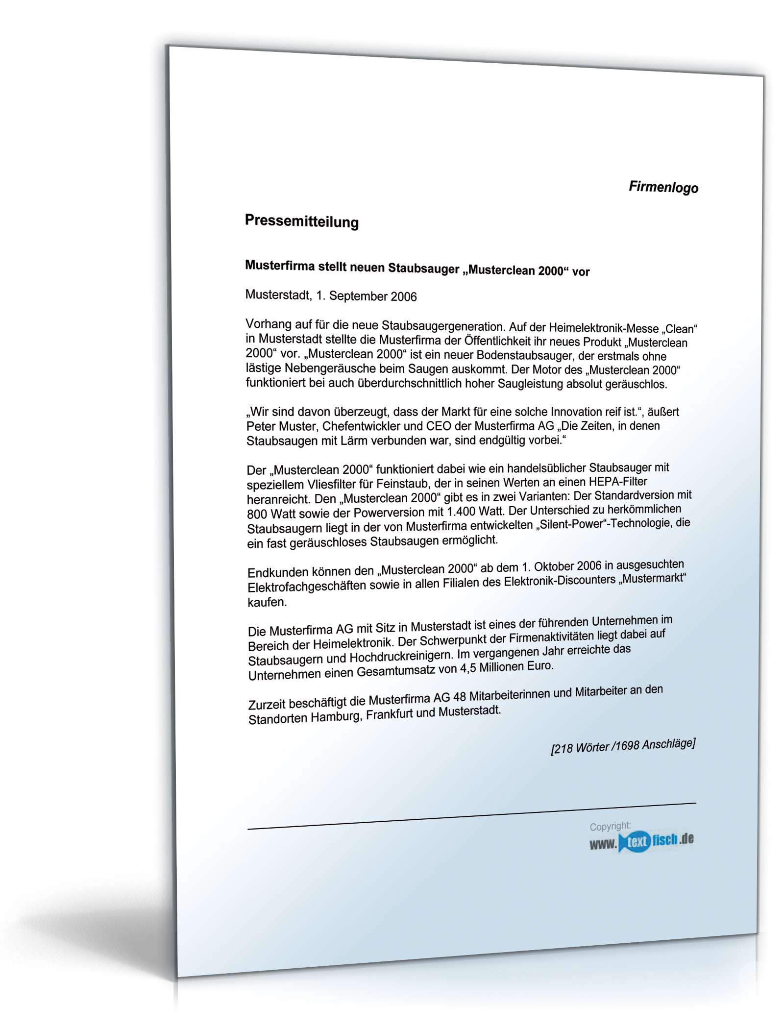 Pressemitteilung Vorstellung eines neuen Produktes