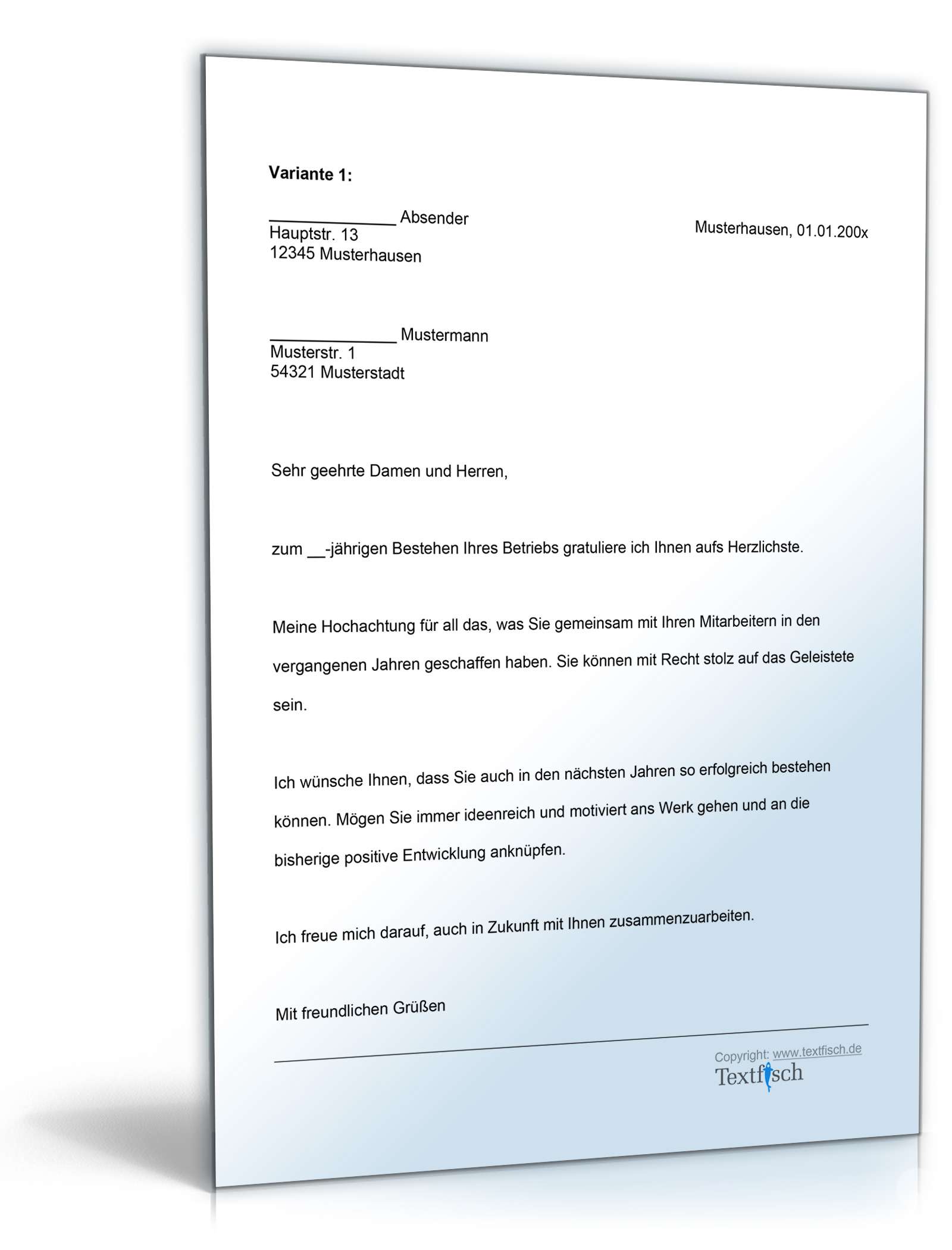 Gratulation Firmenjubiläum Word