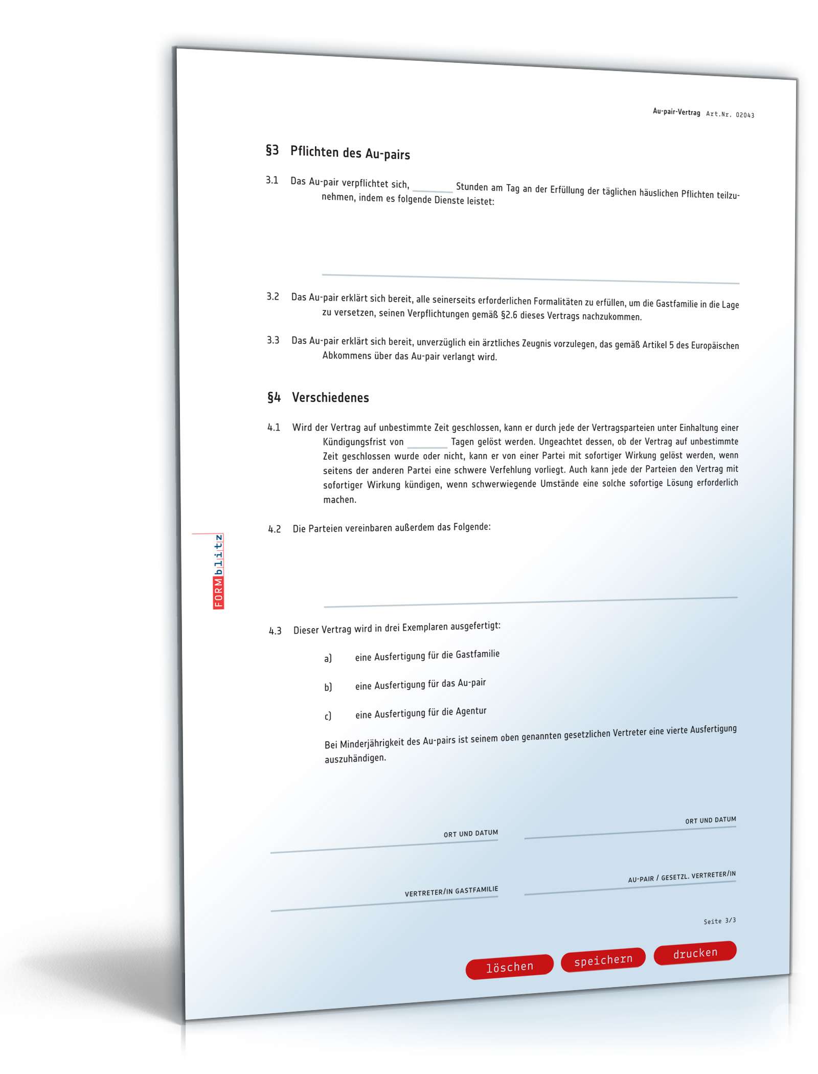 Au-pair-Vertrag PDF. Seite: 3