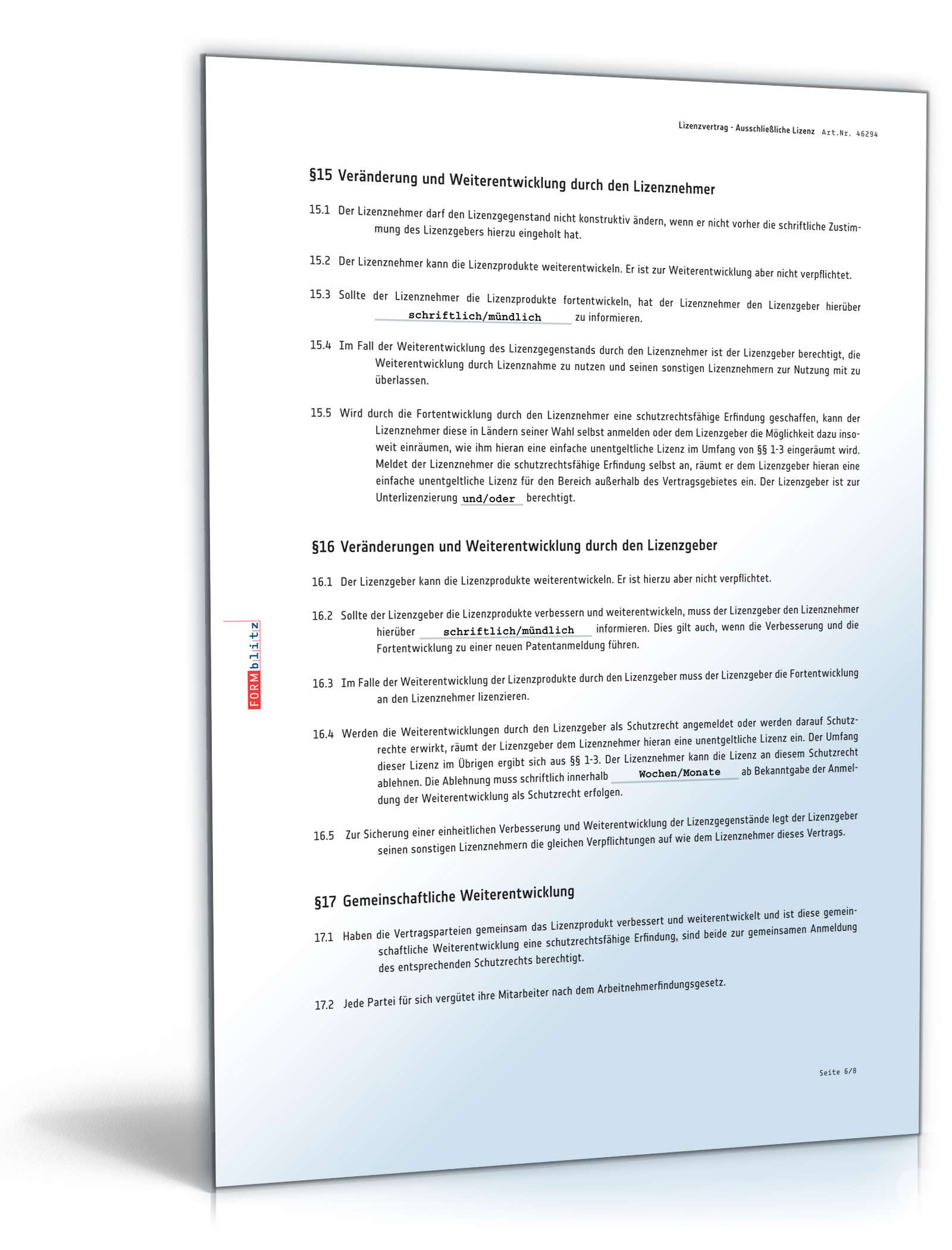 Lizenzvertrag ausschließliche Lizenz PDF. Seite: 6