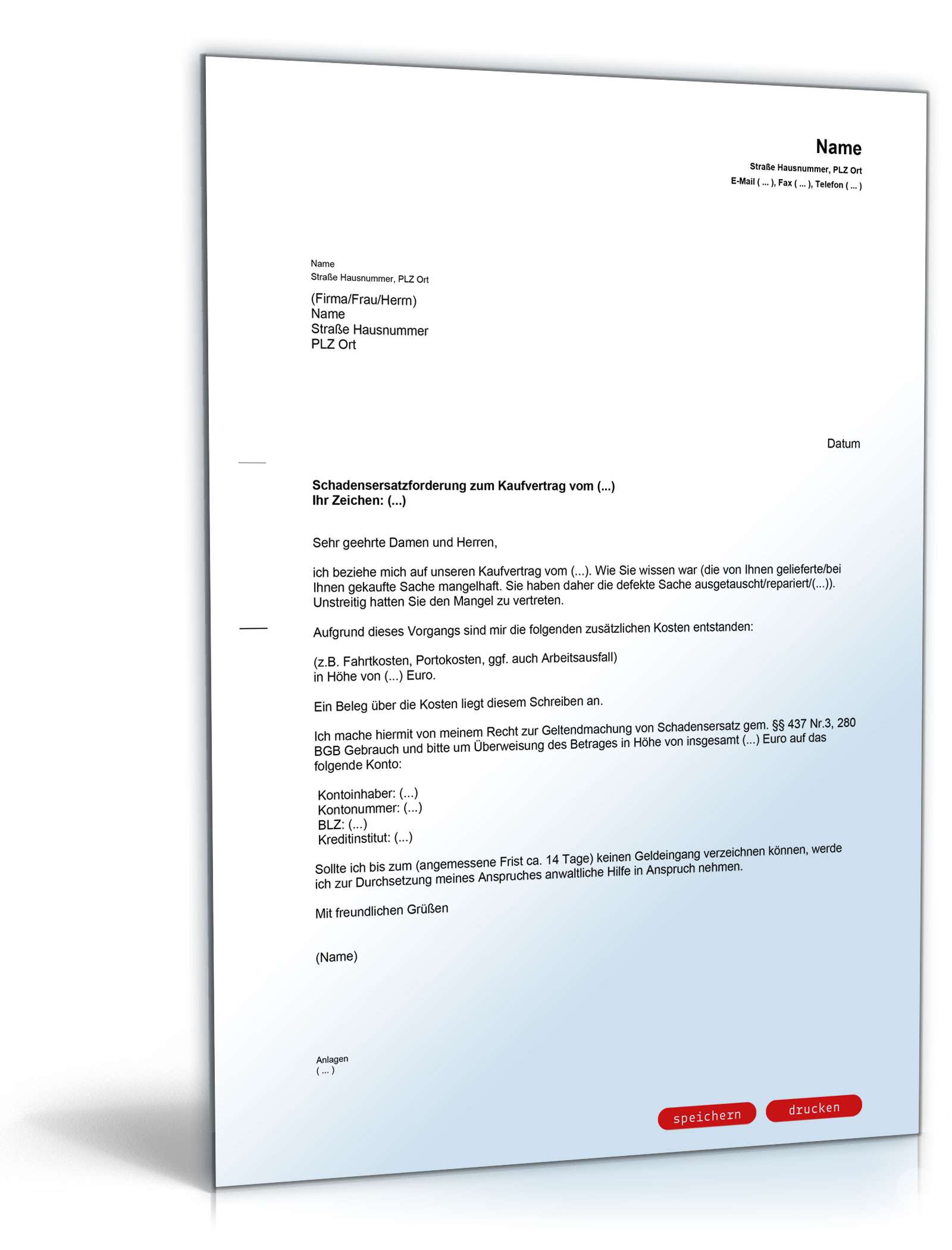 Schadensersatzforderung nach Umtausch einer mangelhaften Sache PDF