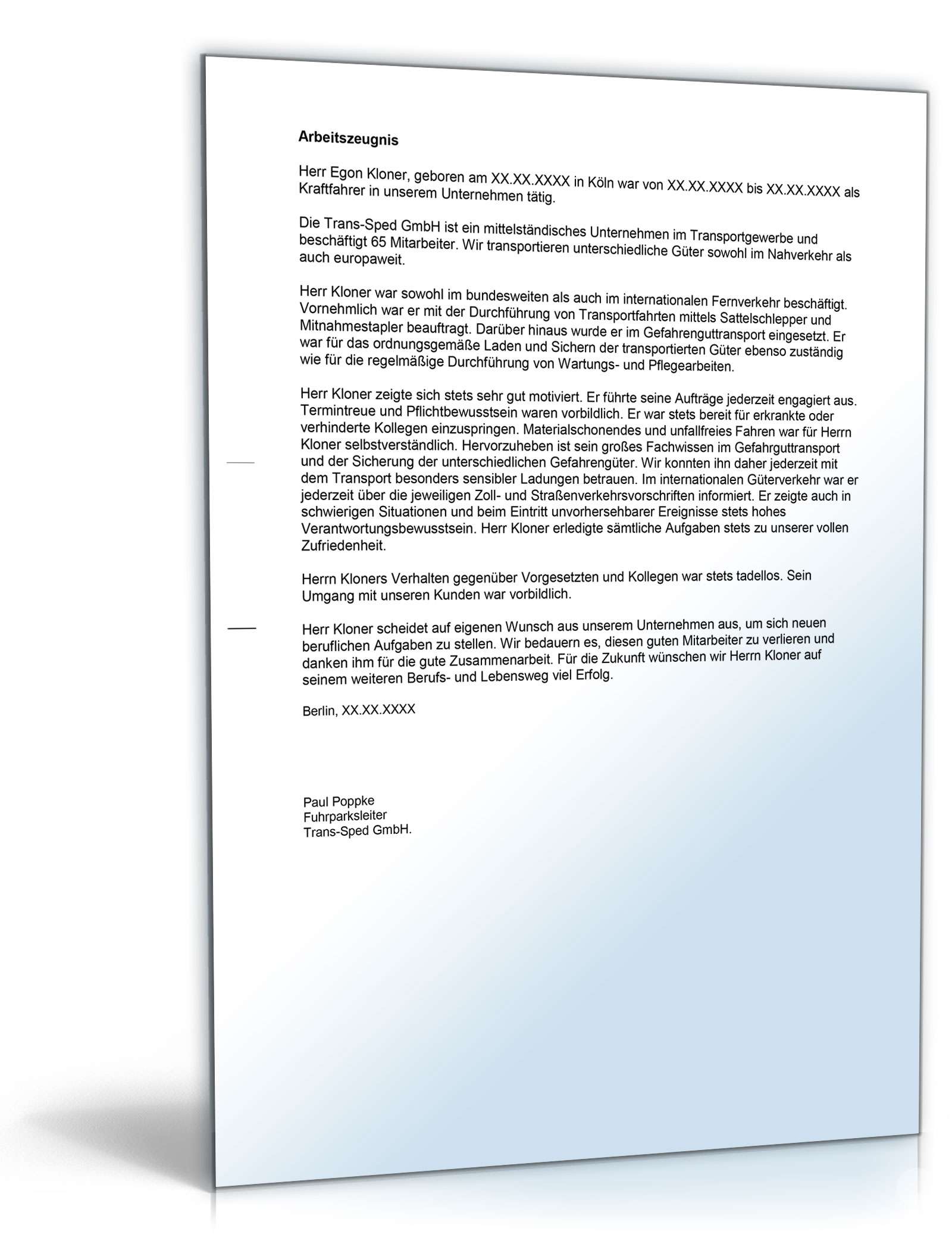 Arbeitszeugnis Berufskraftfahrer Excel. Seite: 3