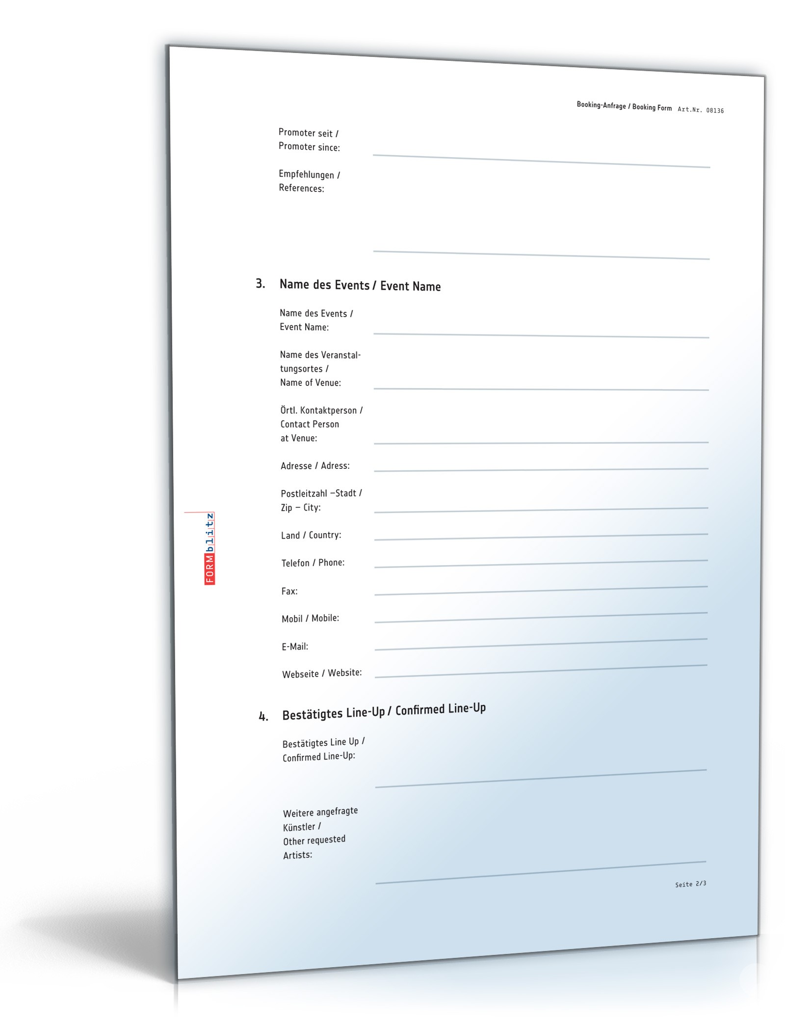 Booking-Anfrage Deutsch/Englisch PDF. Seite: 2