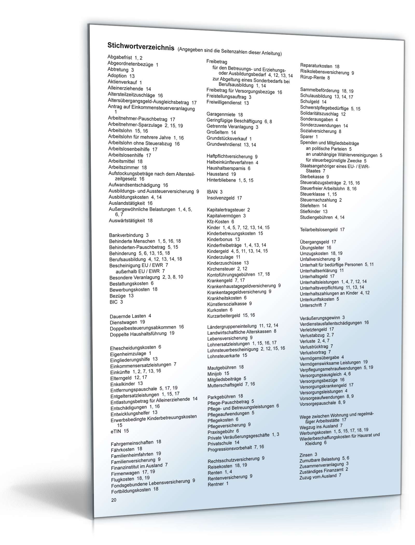 Anleitung zur Einkommensteuererklärung 2009 PDF. Seite: 20