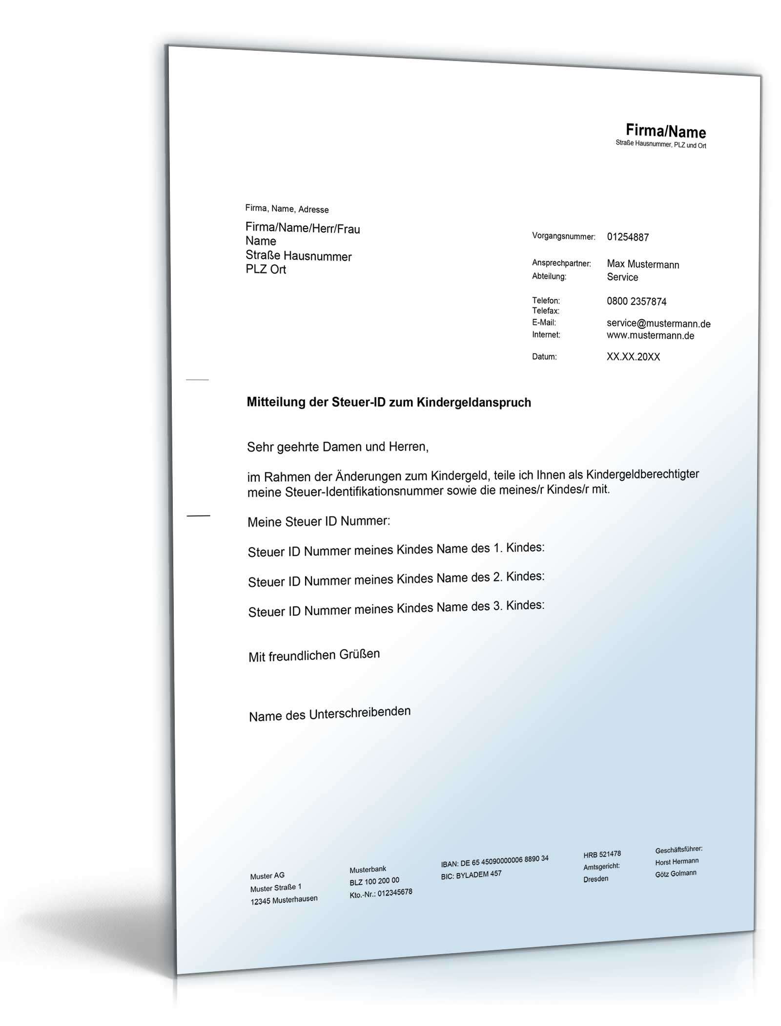 Mitteilung der Steuer-Identifikationsnummer Familienkasse Word. Seite: 2