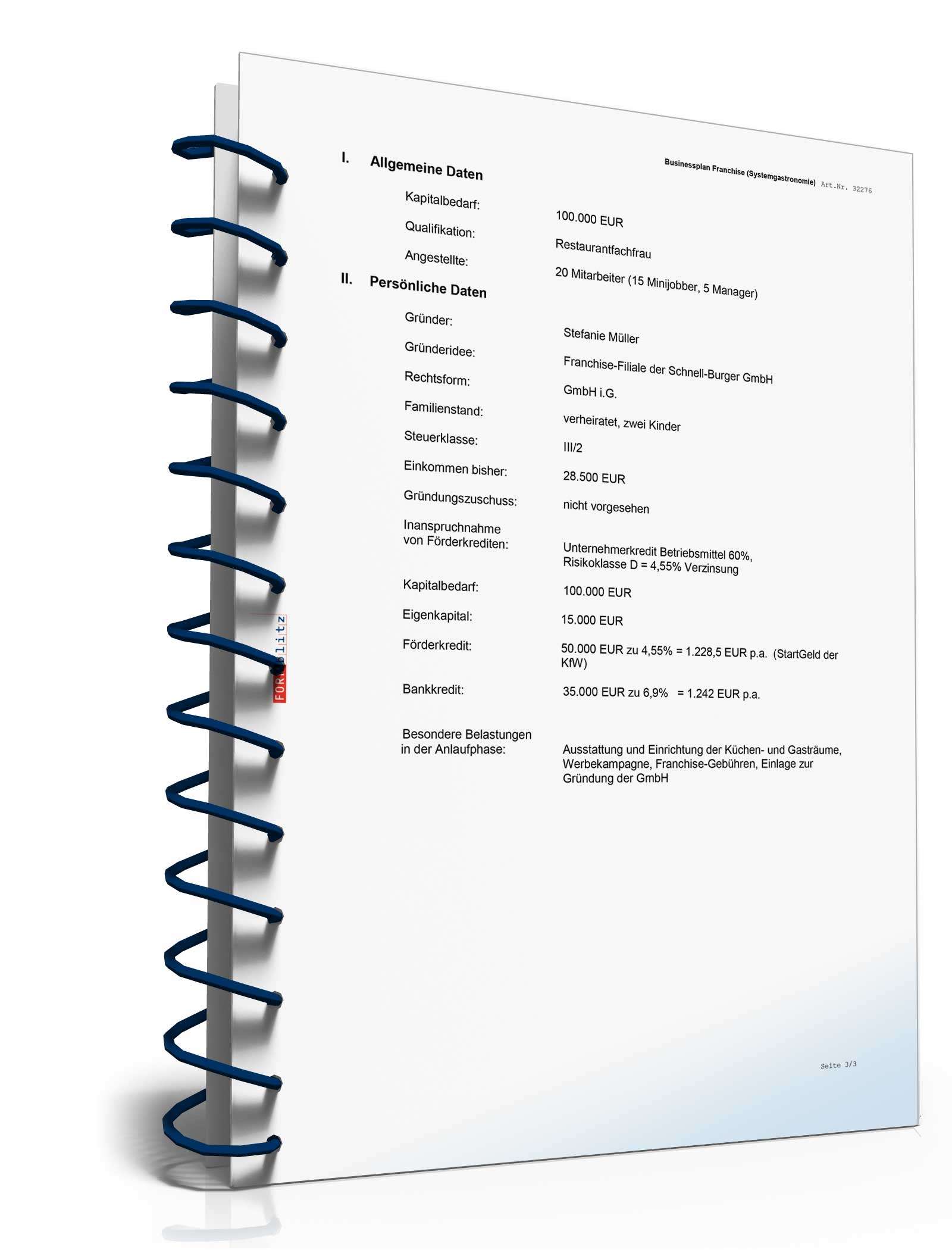 Businessplan Franchise (Systemgastronomie) Excel. Seite: 6
