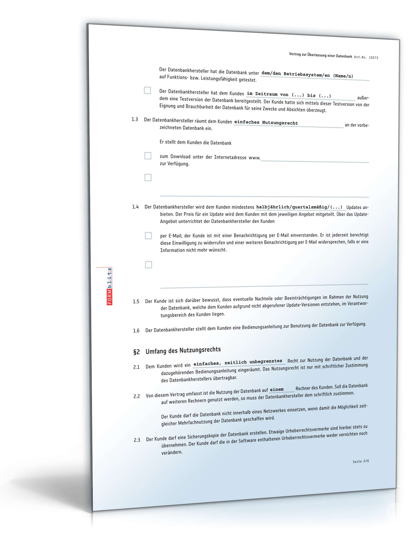 Vertrag Überlassung einer Datenbank PDF. Seite: 2
