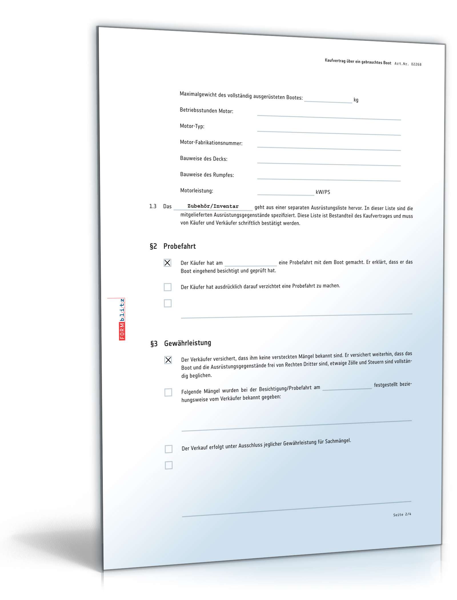 Kaufvertrag gebrauchtes Boot PDF. Seite: 2