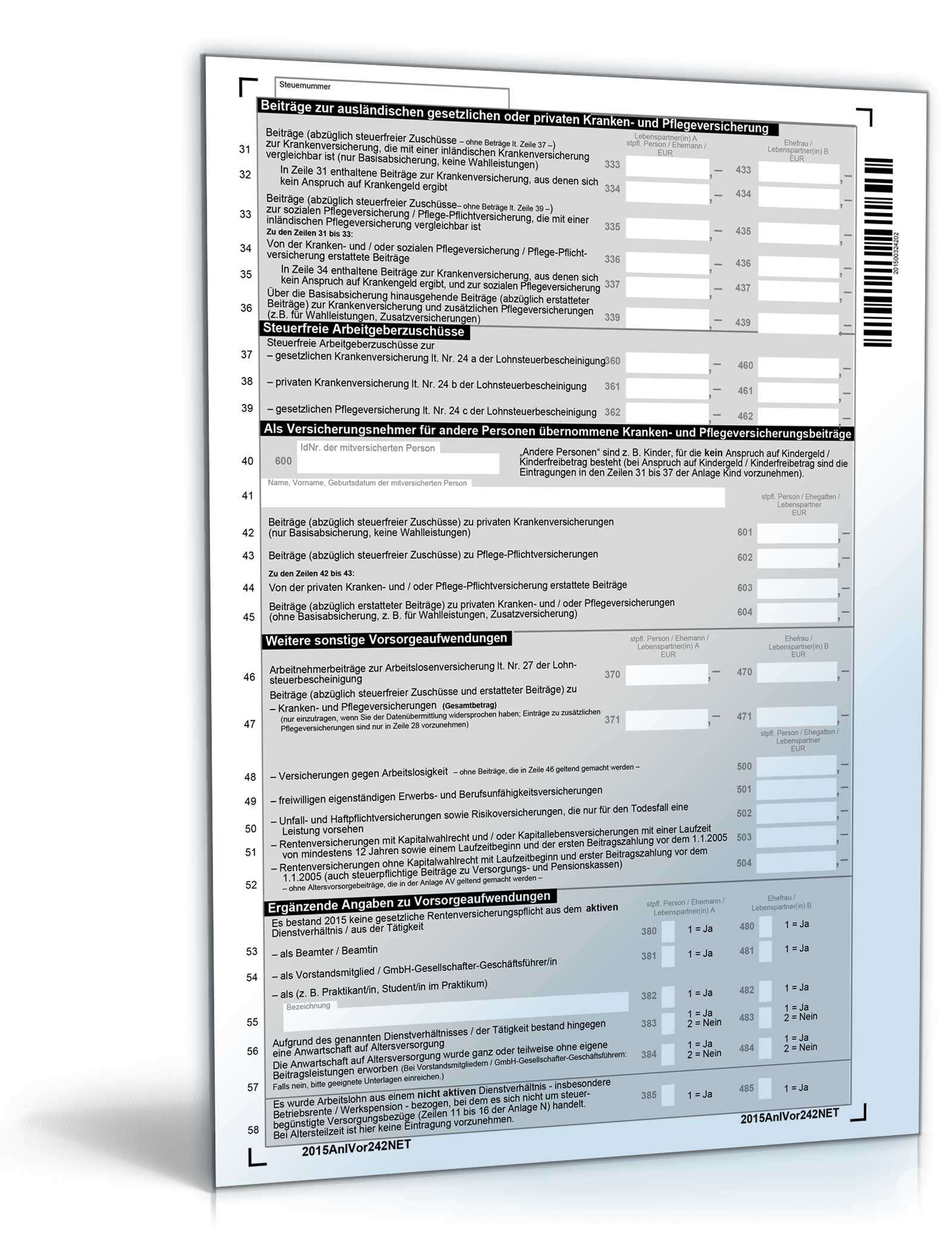 Anlage Vorsorgeaufwand 2015 PDF. Seite: 2