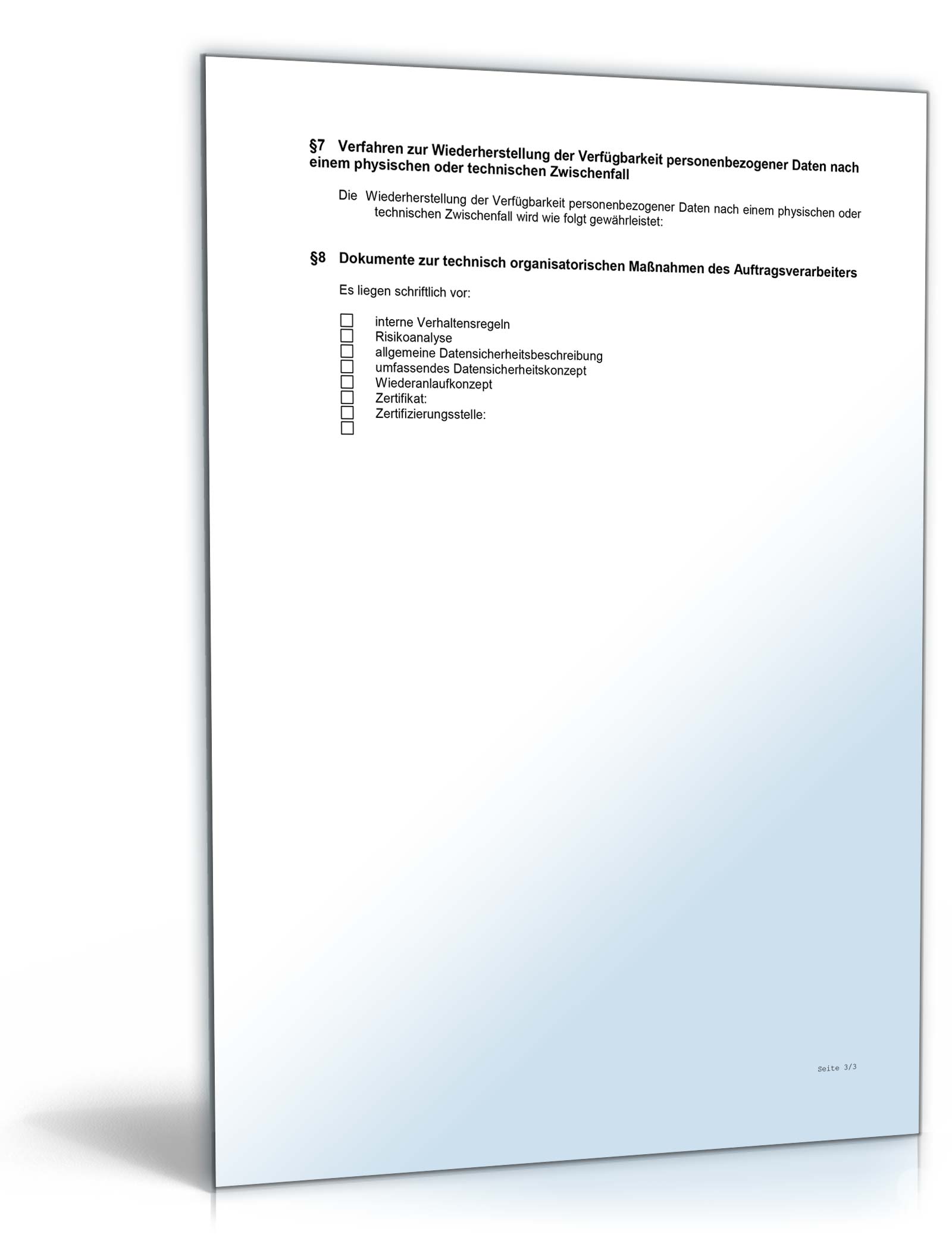 Anlage TOM zum Vertrag Auftragsverarbeitung nach DSGVO Word. Seite: 3