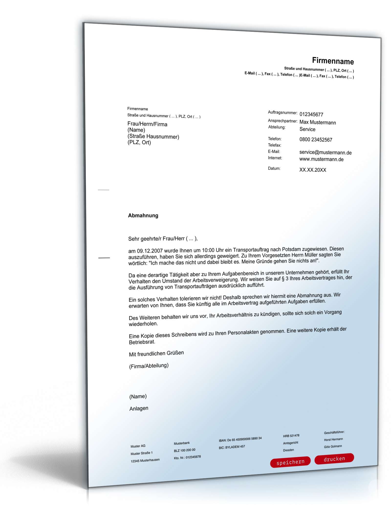 Abmahnung Arbeitsverweigerung PDF