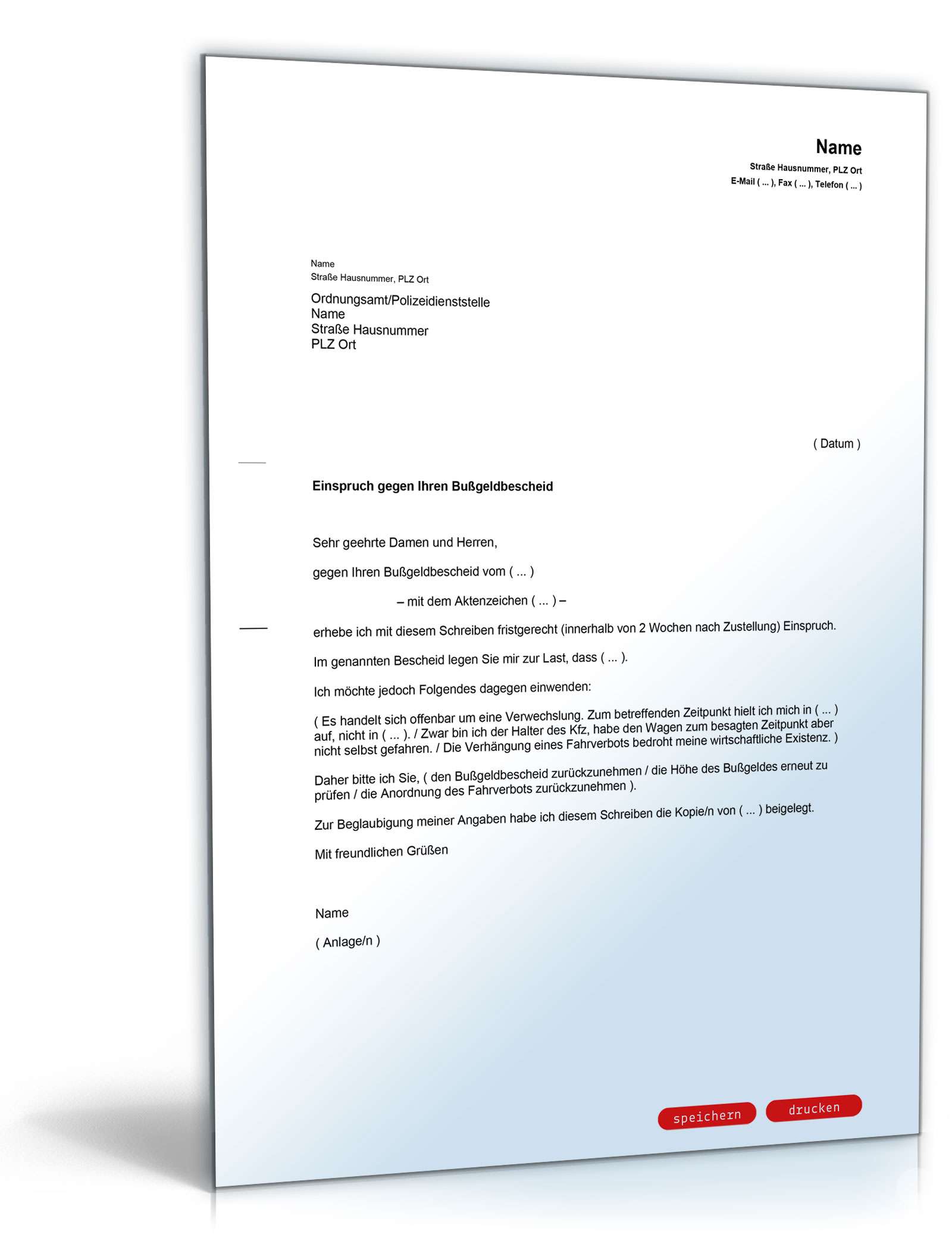 Einspruch Bußgeldbescheid PDF