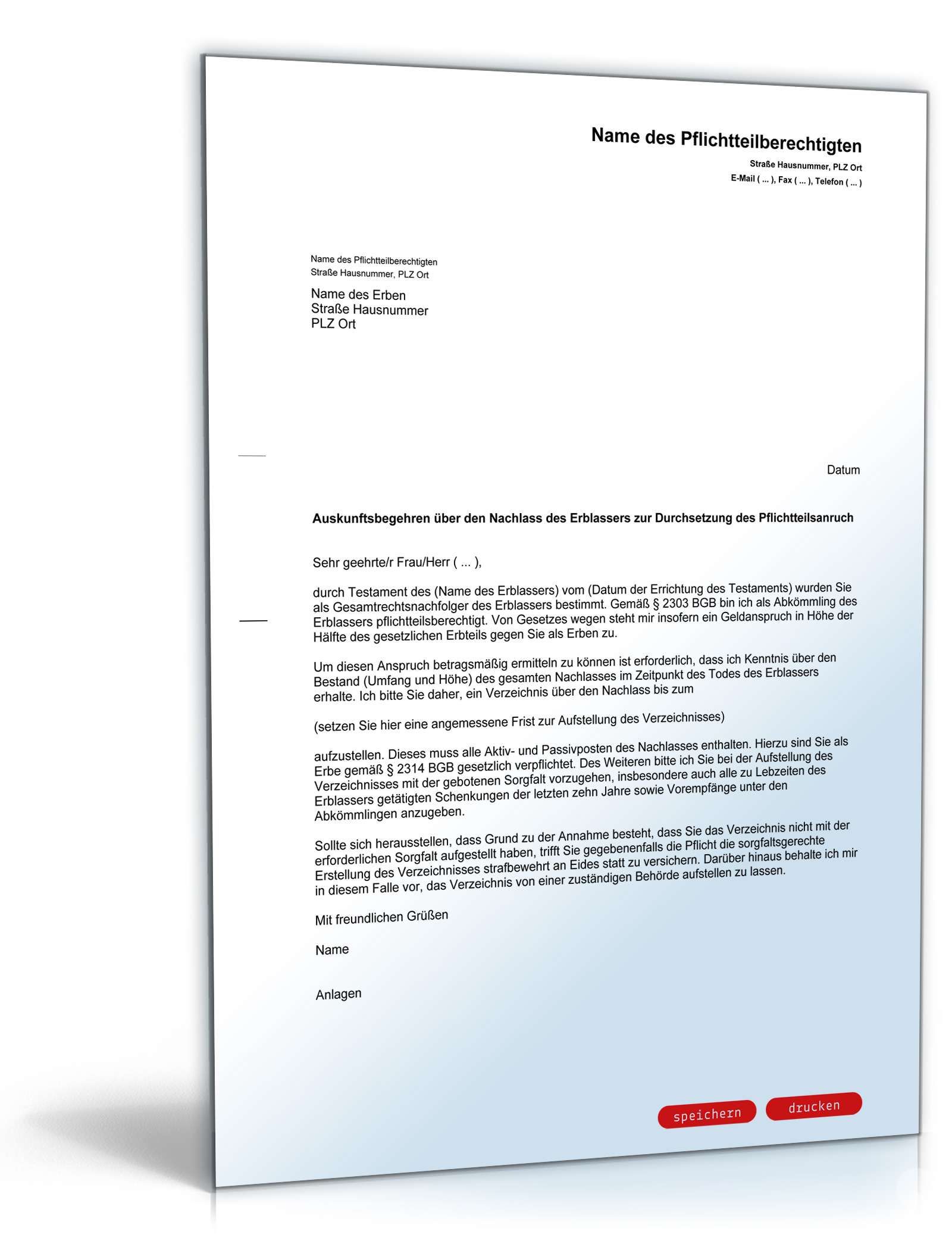 Auskunftsanspruch des Pflichtteilsberechtigten gegen den Erben PDF