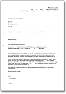 Mietminderung bei Gewerbemietvertrag Word