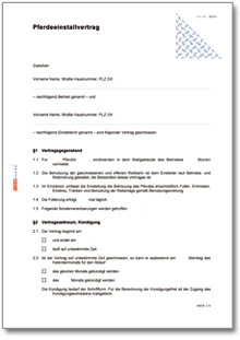 Einstellvertrag (auch: Einstallvertrag) für Pferde