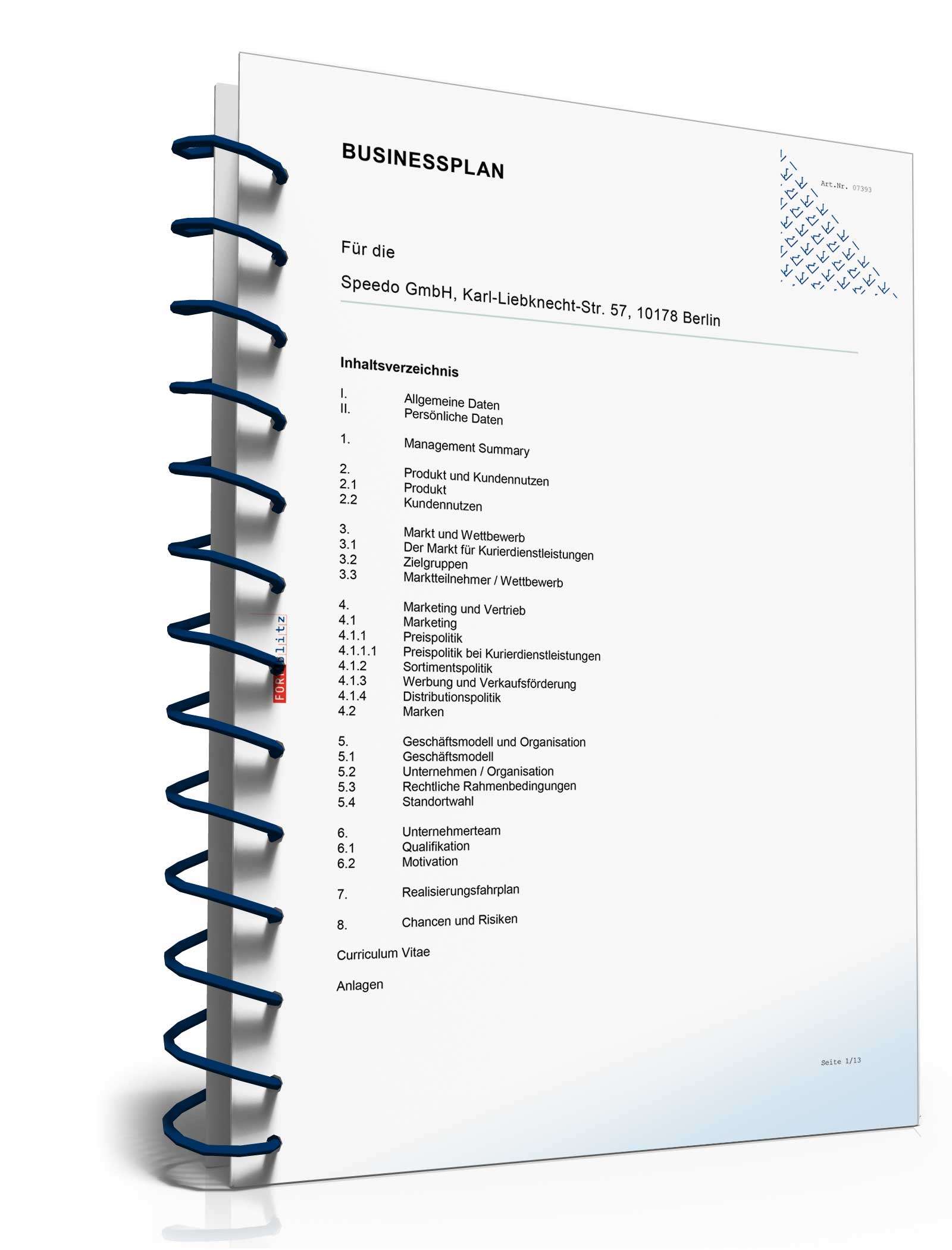 Businessplan Kurierdienst Excel. Seite: 9