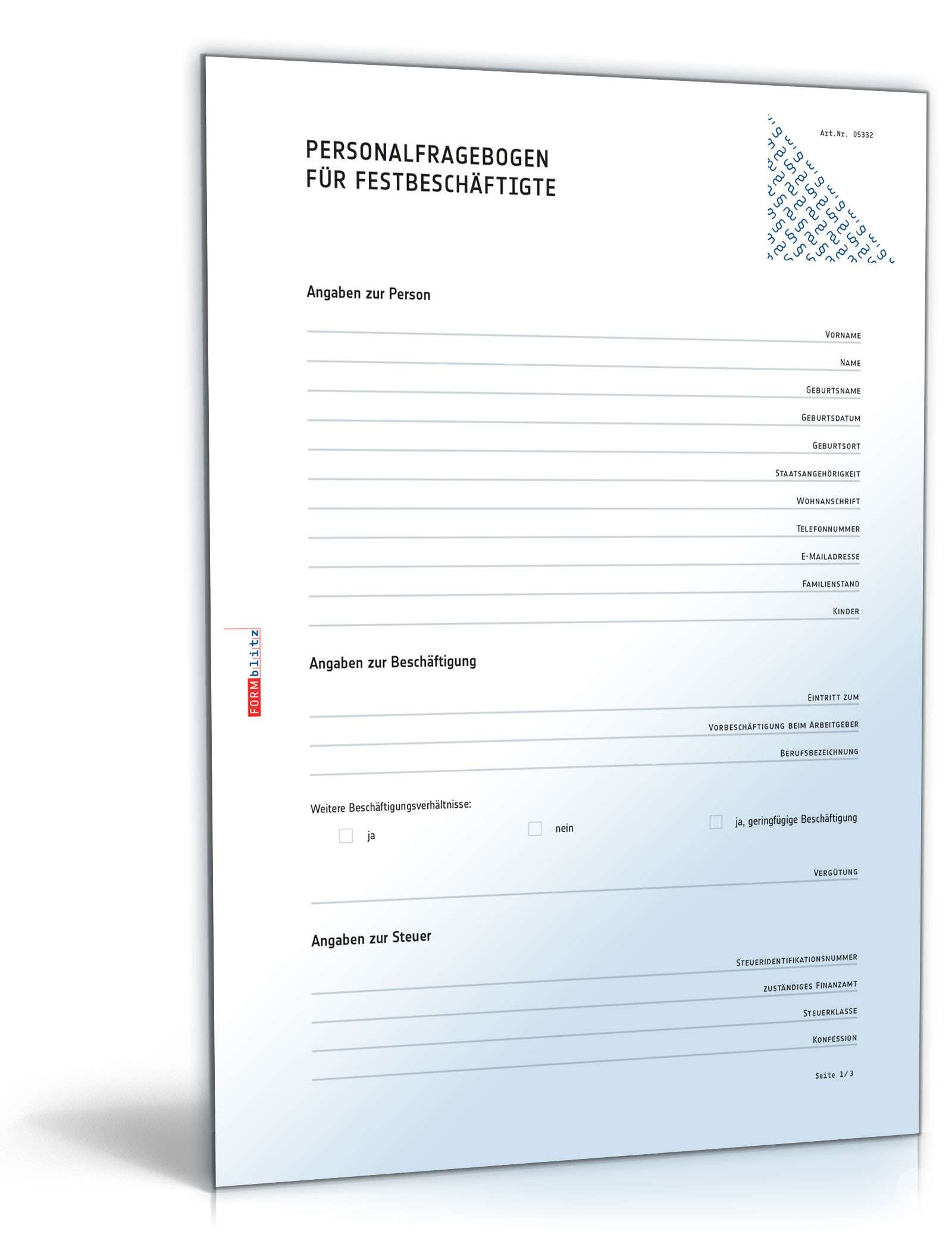 Personalfragebogen für Festbeschäftigte PDF