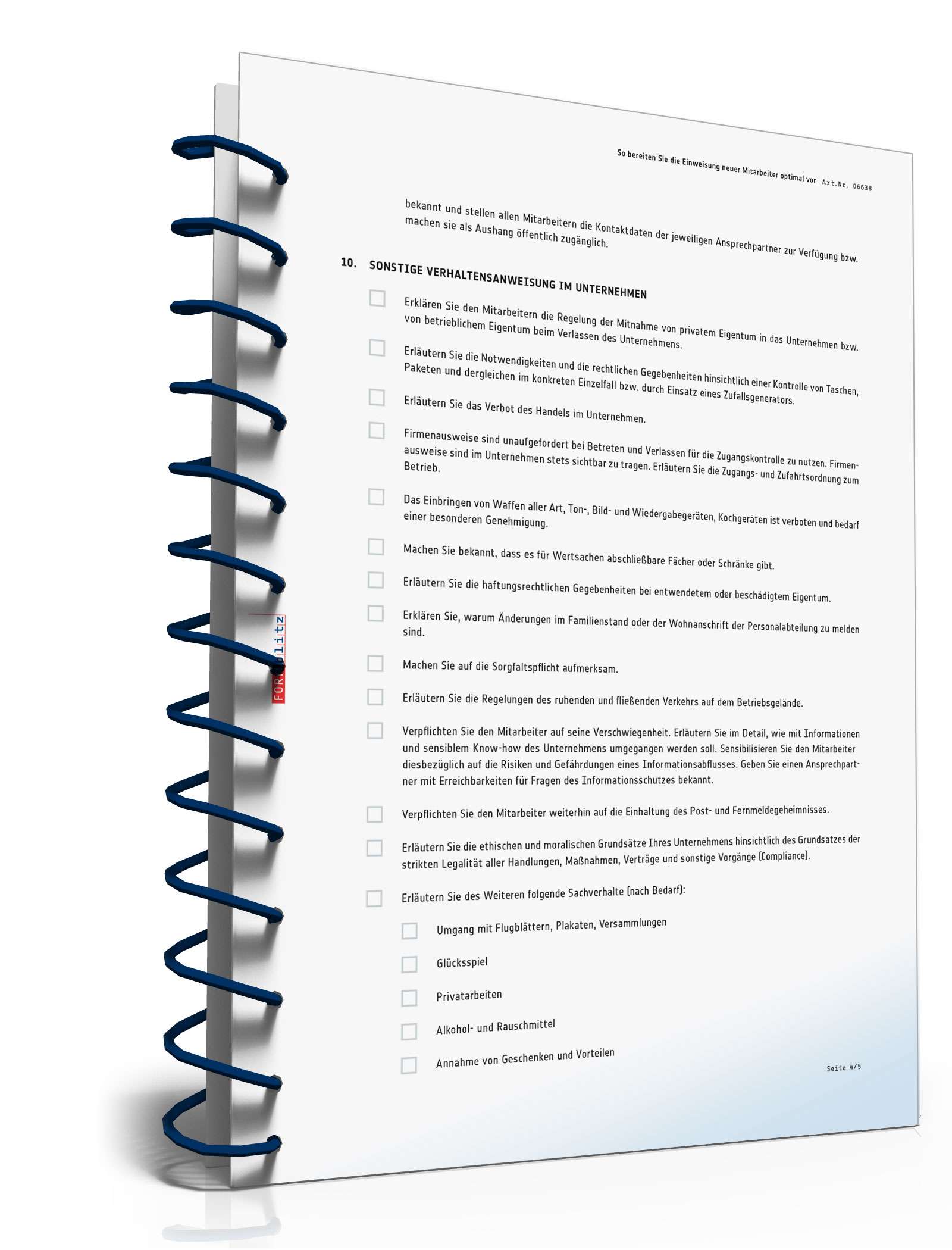 Checkliste Vorbereitung Einweisung Mitarbeiter PDF. Seite: 4